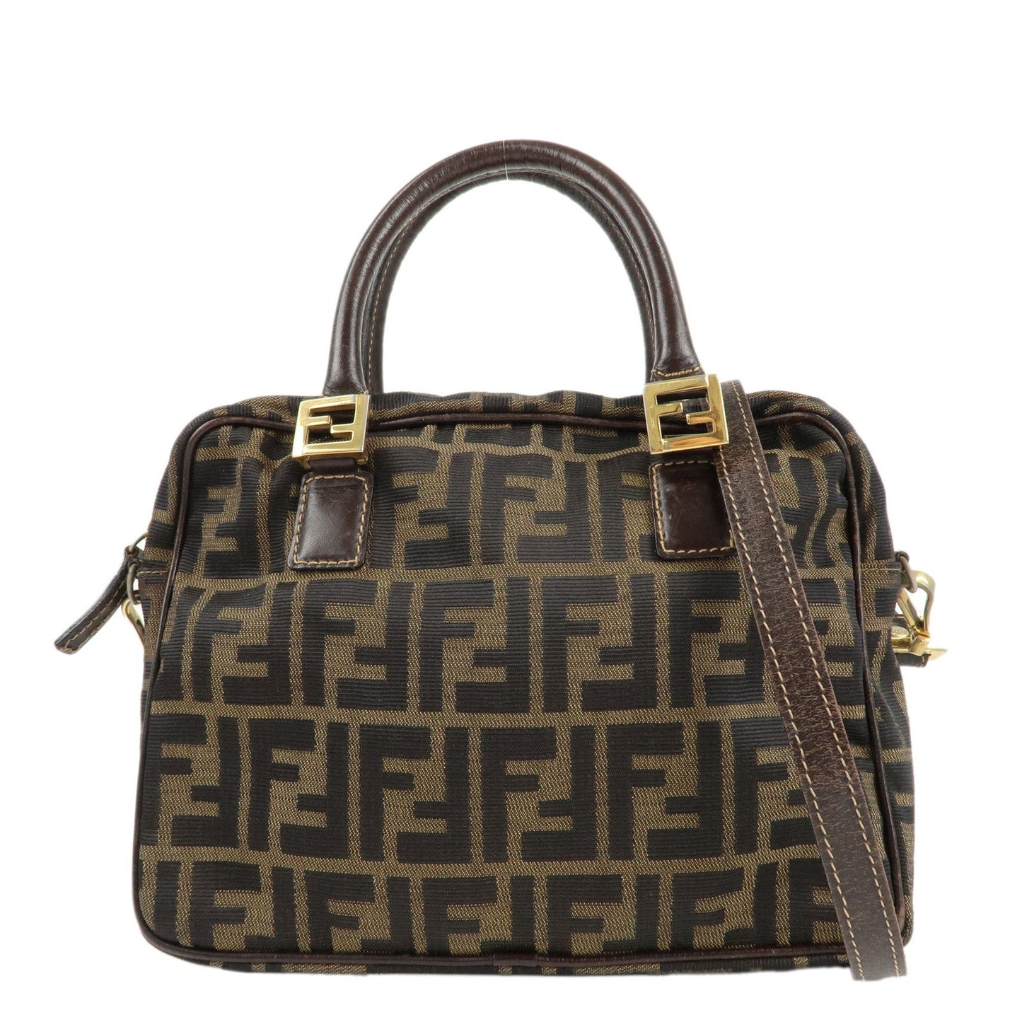 Fendi Shoulder Bag Zucca 2Way Shoulder Hand Bag d Leather Canvas Black