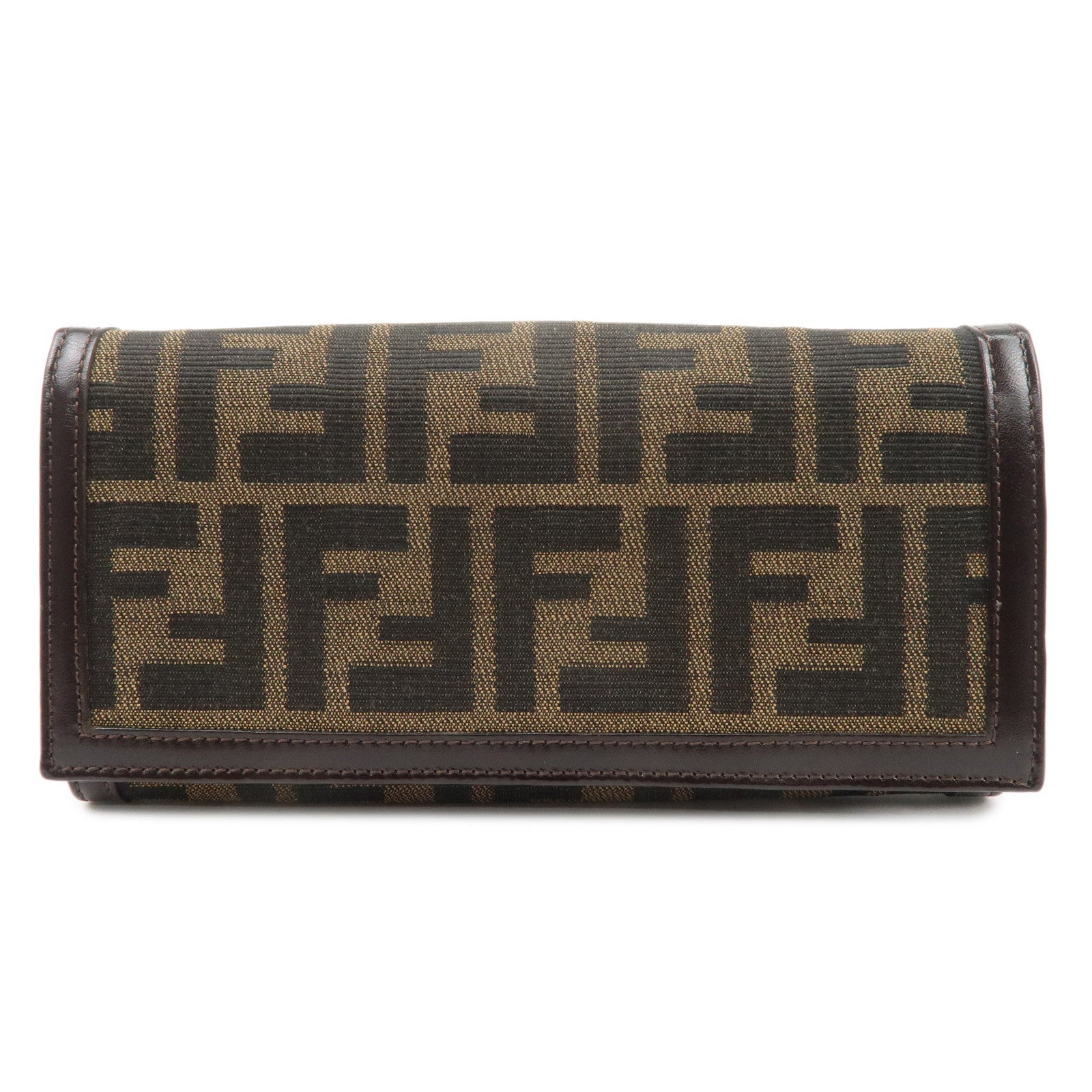 Fendi Zucca Print Long Wallet d Leather Canvas Brown Handbag