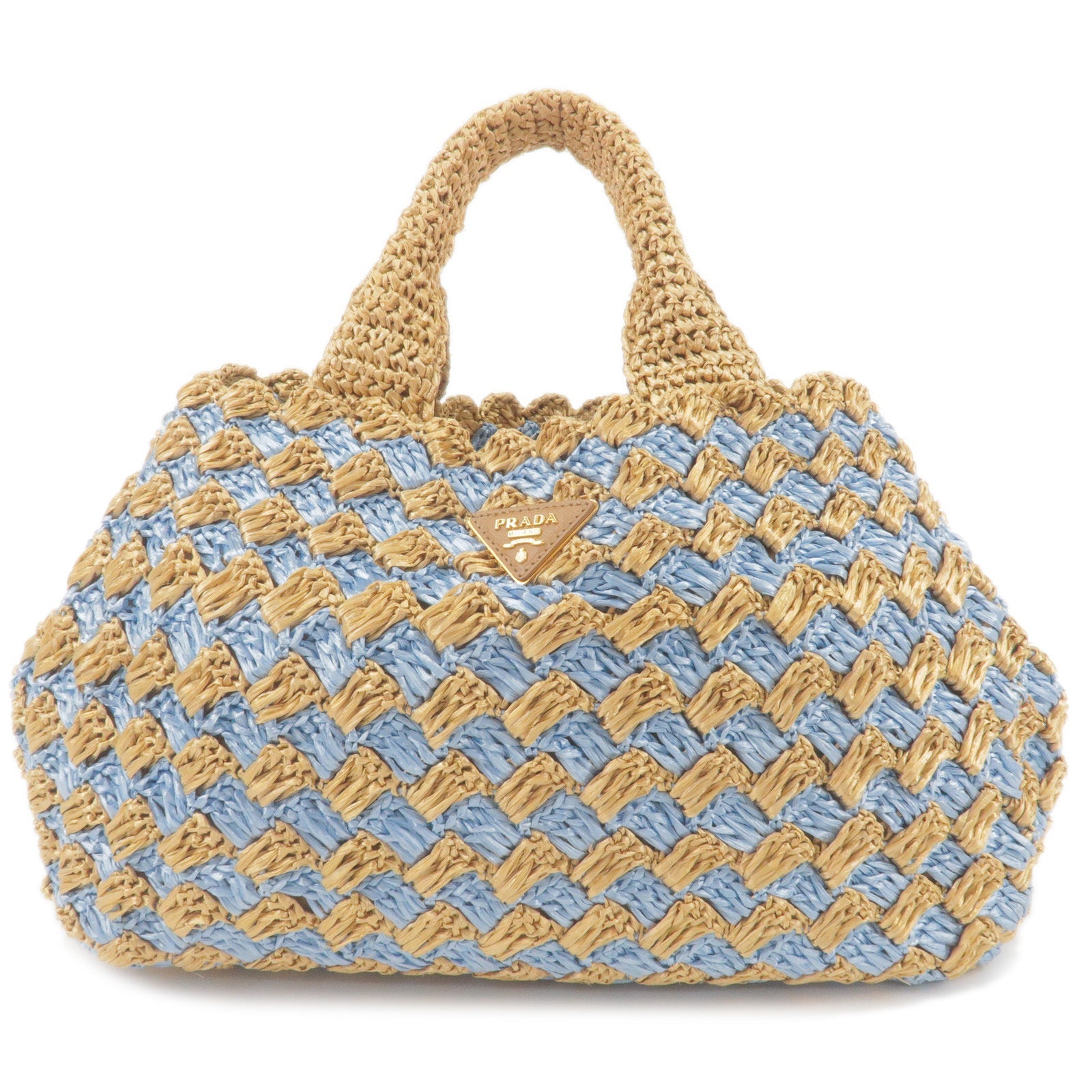 Prada Prada Raffia Crochet Canapa Tote Bag Blue Beige