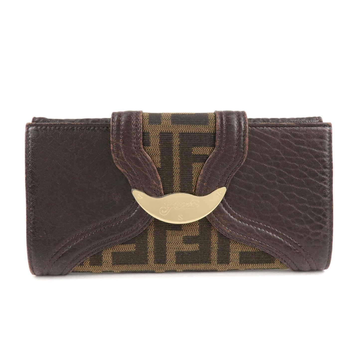Fendi Zucca W Hook Bifold Long Wallet d Leather Canvas Handbag