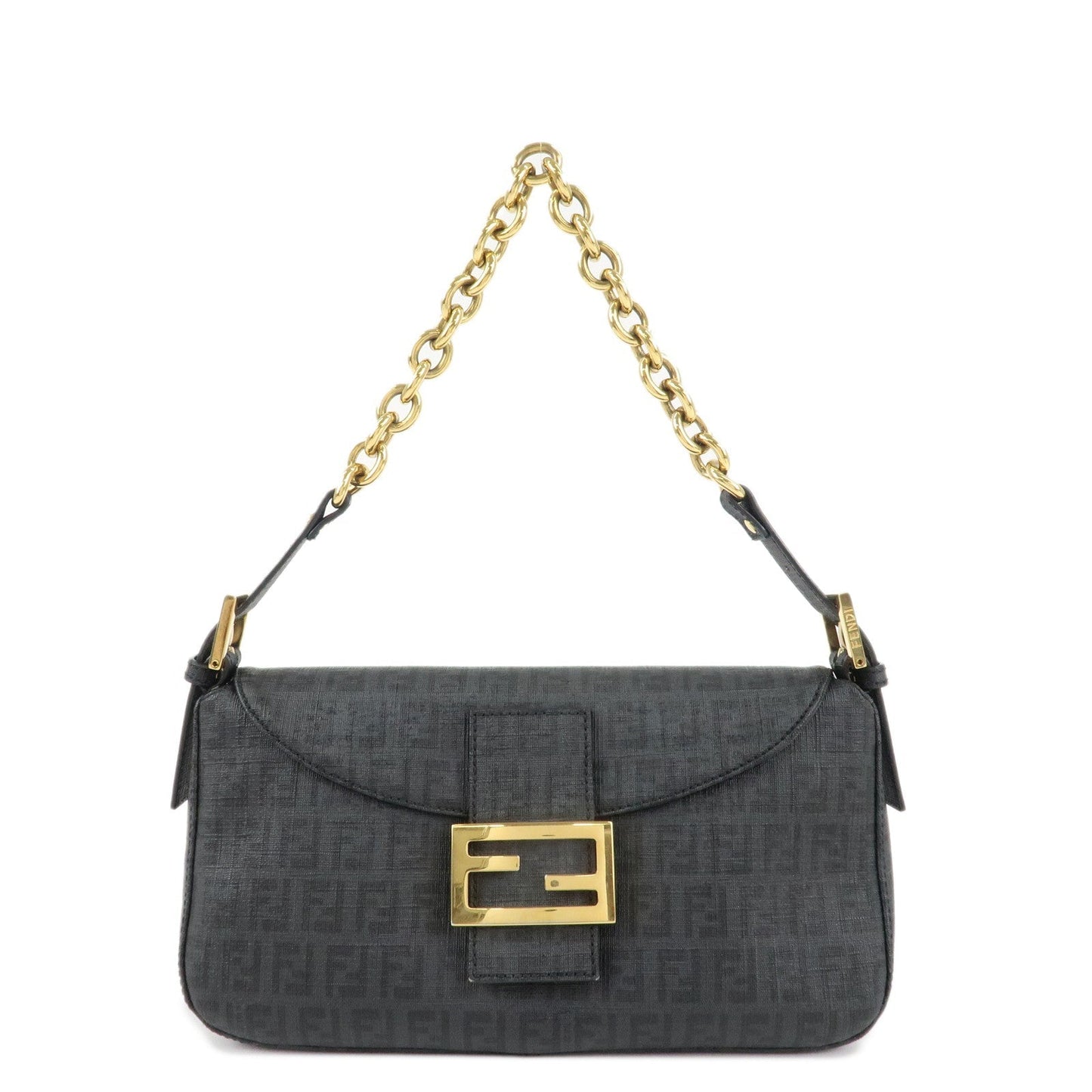 Fendi Shoulder Bag Zucchino PVC d Leather Black Gray