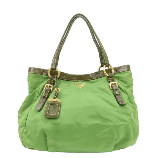 Prada Tote Bag Shoulder Bag Khaki d Leather Patent Nylon
