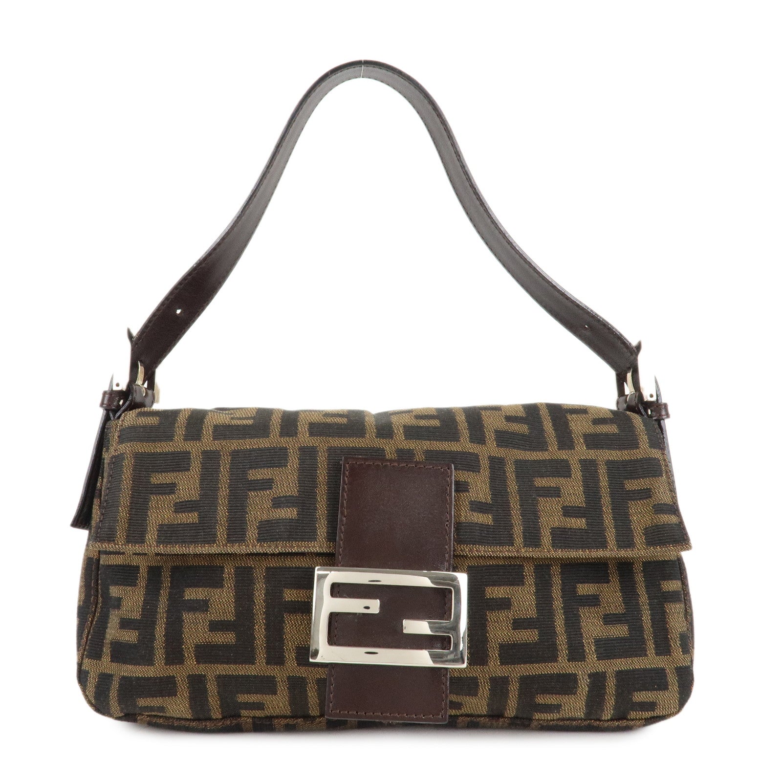 Fendi Shoulder Bag Mamma Baguette Zucca d 3 Leather Canvas Black