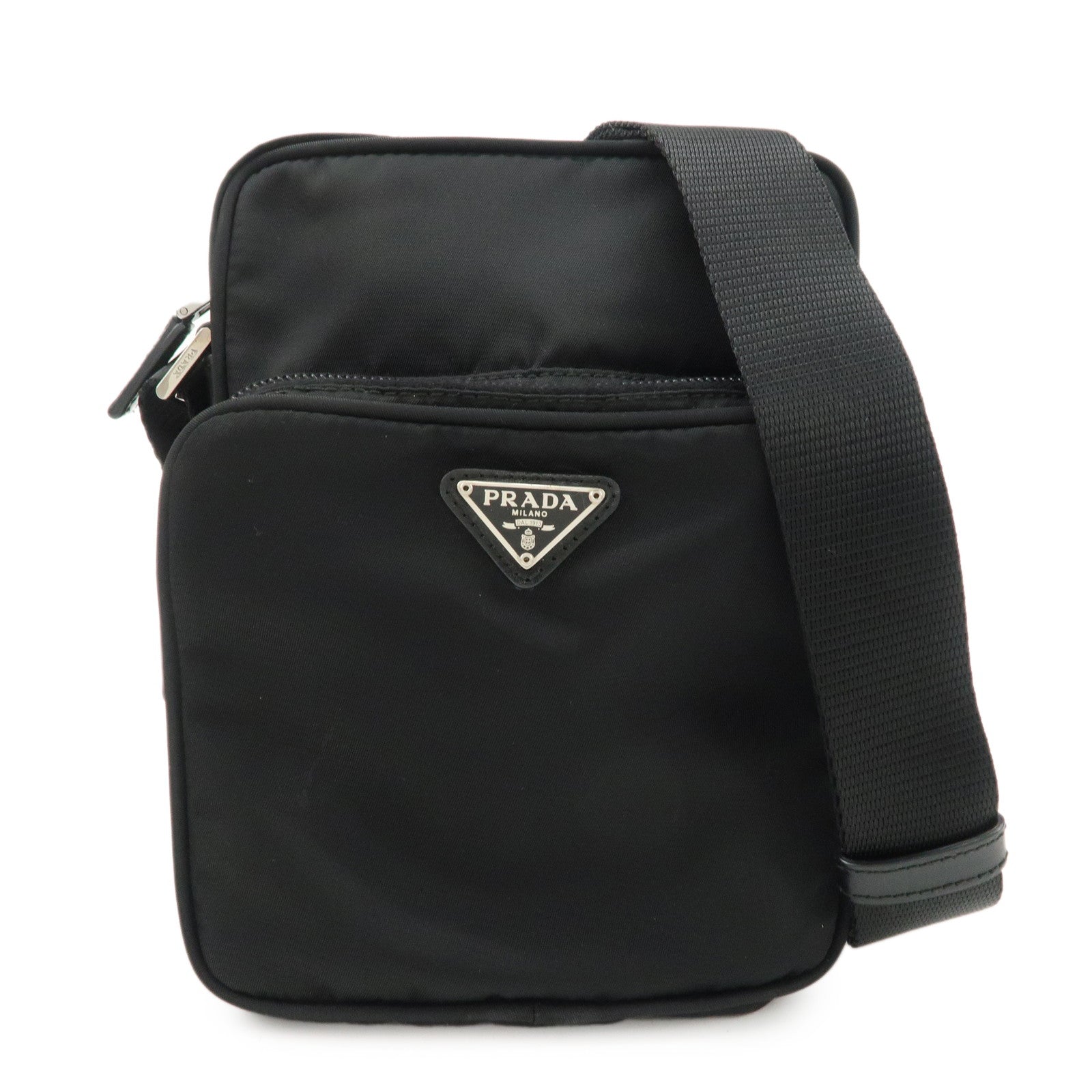 Prada Shoulder Bag Triangle Purse d Leather Nylon Black