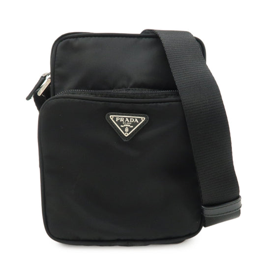 Prada Shoulder Bag Triangle Purse d Leather Nylon Black