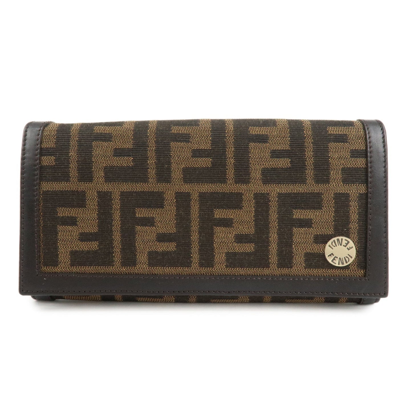Fendi Zucca Long Wallet d Leather Canvas Brown Handbag