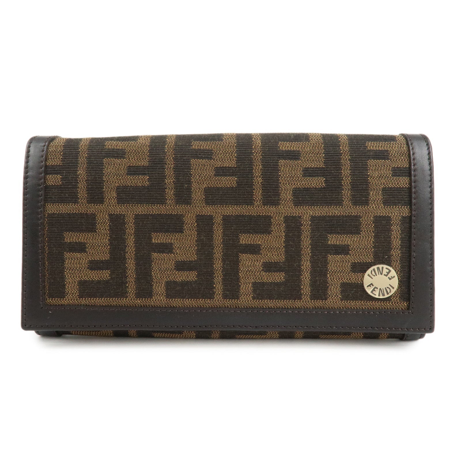 Fendi Zucca Long Wallet d Leather Canvas Brown Handbag