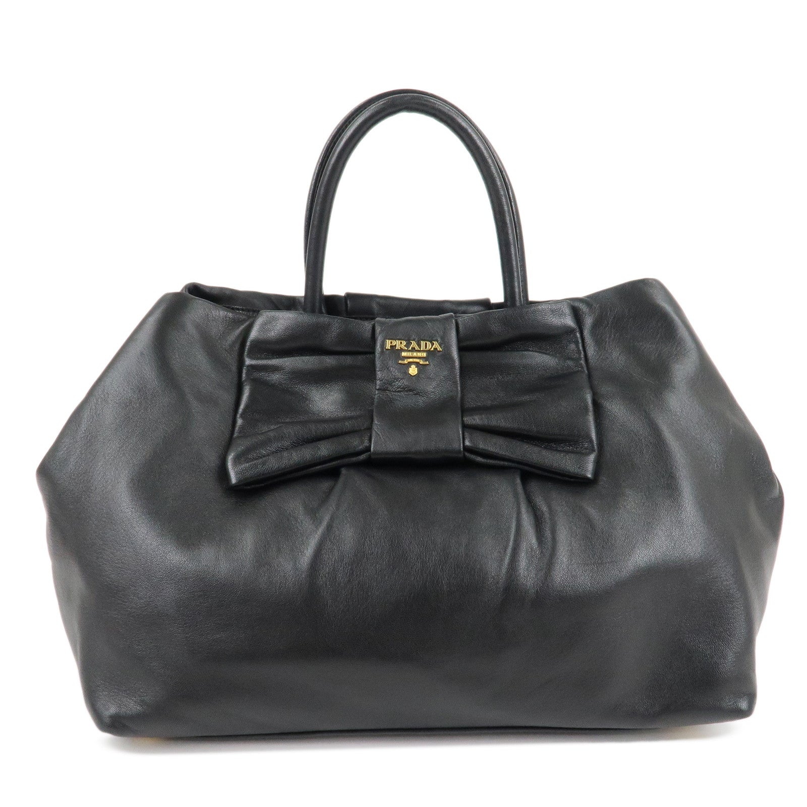 Prada Tote Bag Nappa Ribbon Hand Bag d Leather Black