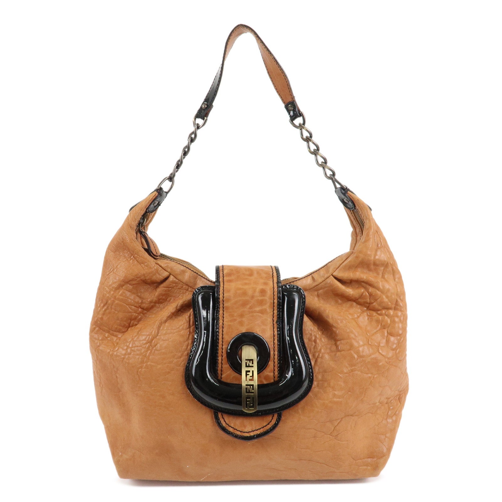 Fendi Shoulder Bag d Leather Patent Brown