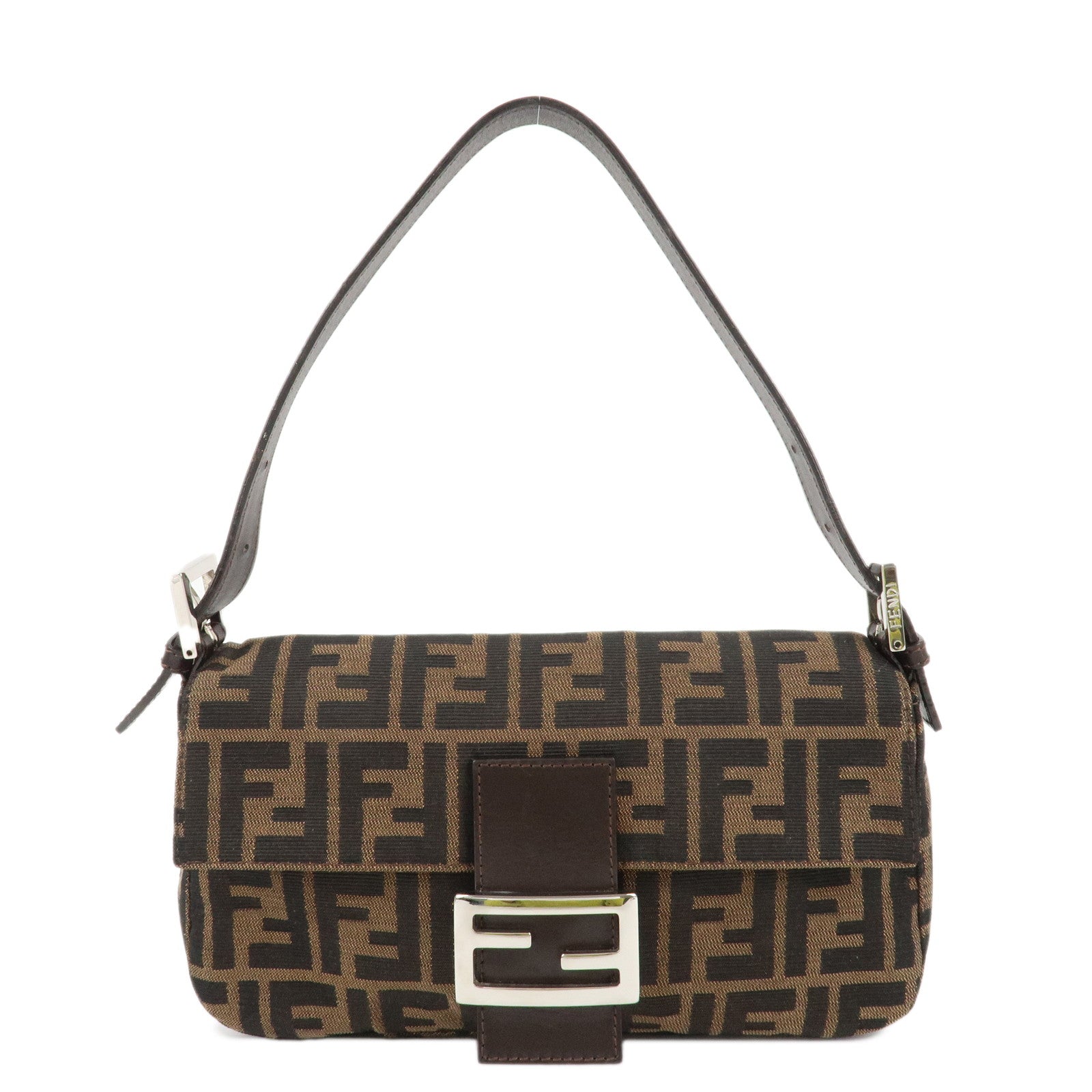 Fendi Shoulder Bag Mamma Baguette Zucca d 5 Leather Canvas Black
