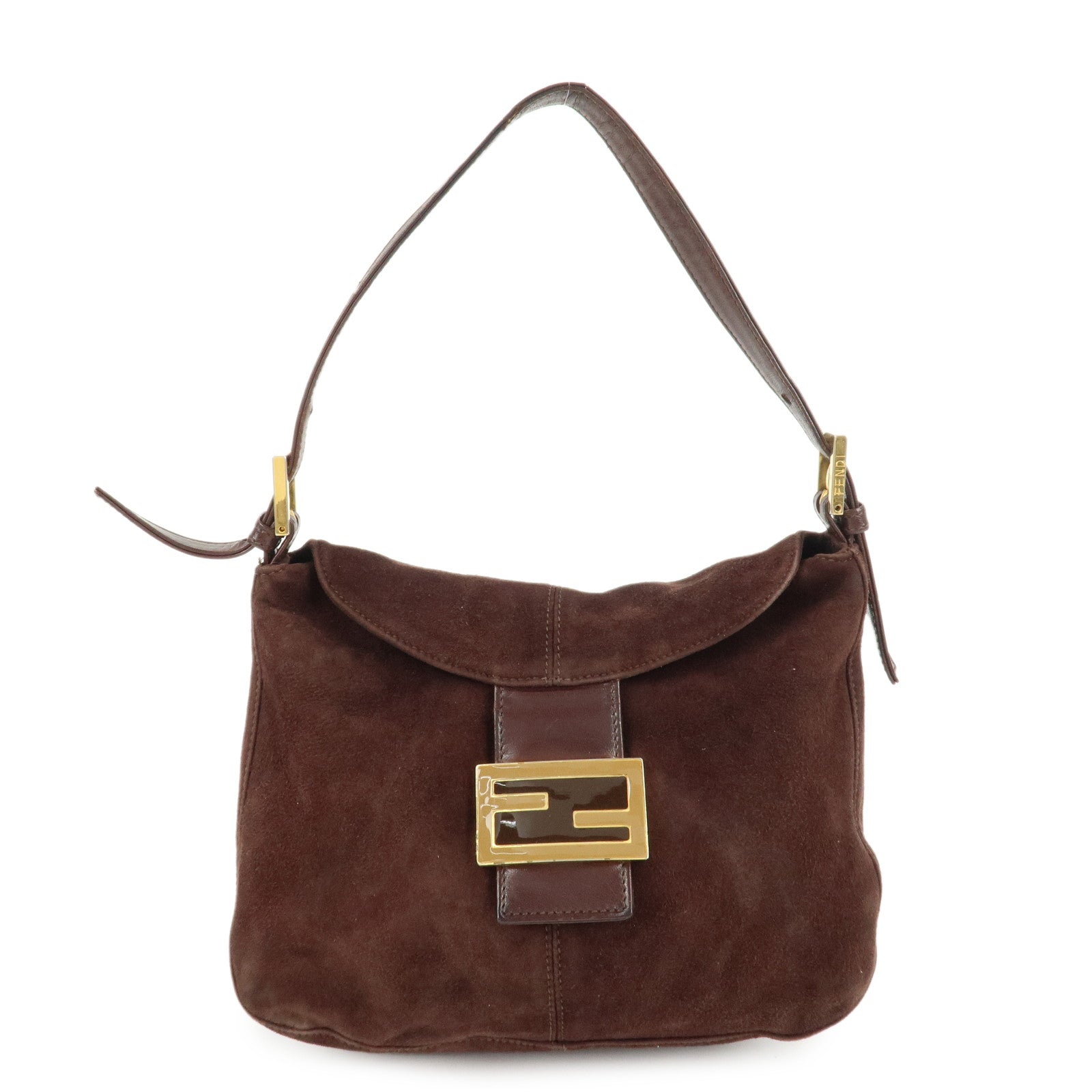 Fendi Shoulder Bag Hand Bag d Leather Suede Brown