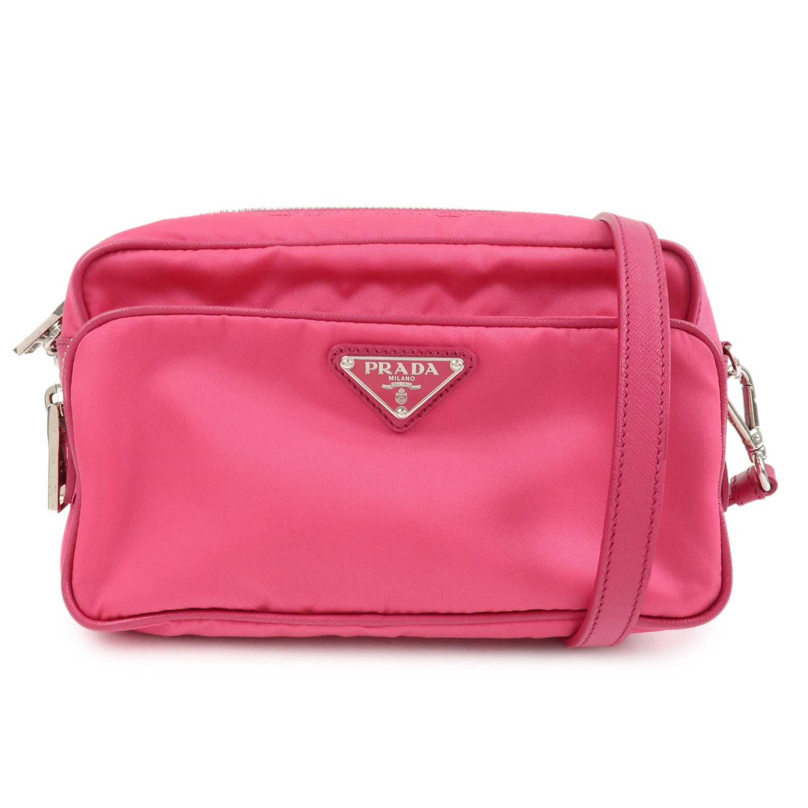 Prada Shoulder Bag Triangle Hardware d Leather Nylon Pink