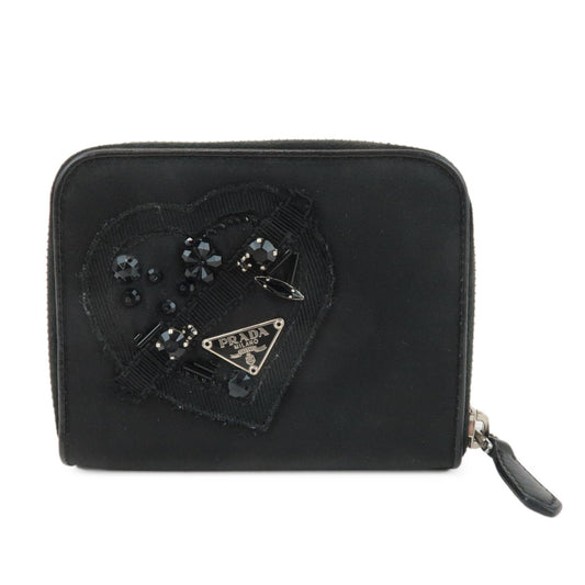 Prada Round Wallet Bijou d Leather Nylon Black Handbag