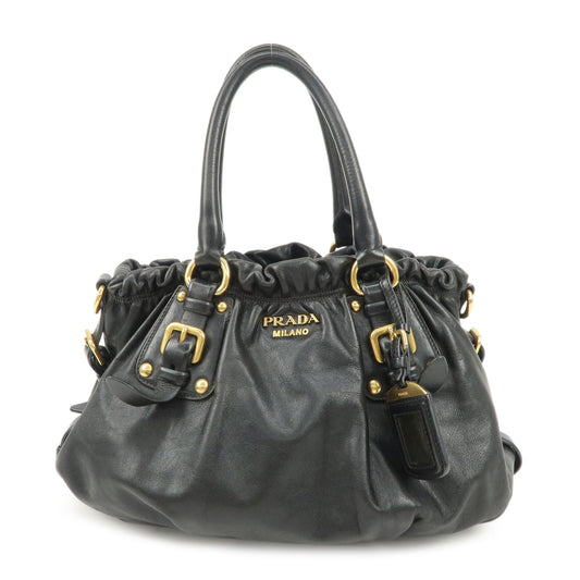Prada Gathered Hand Bag HDW d Leather Black Gold Handbag