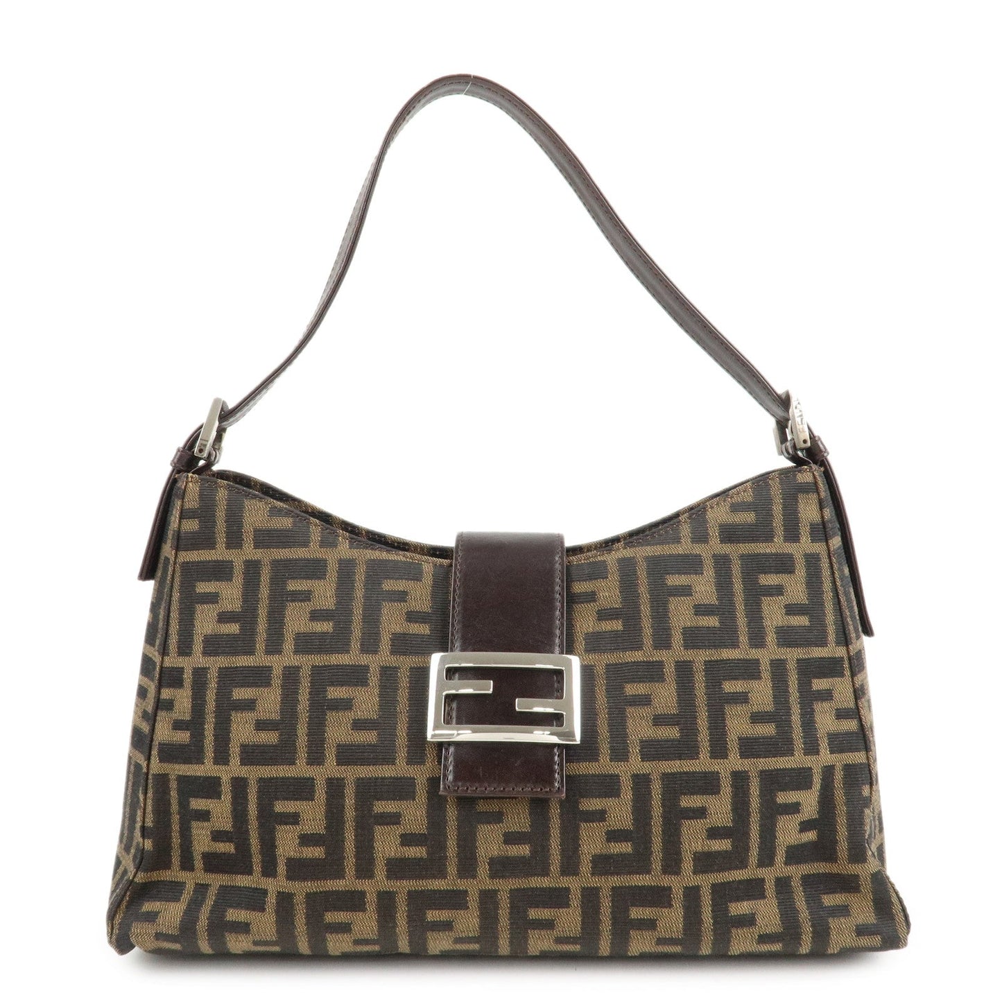 Fendi Shoulder Bag Zucca d 2 Leather Canvas Black