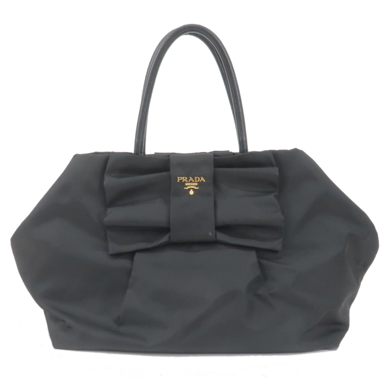 Prada Prada Nylon Leather Ribbon Hand Bag Nero Black Travel Bag