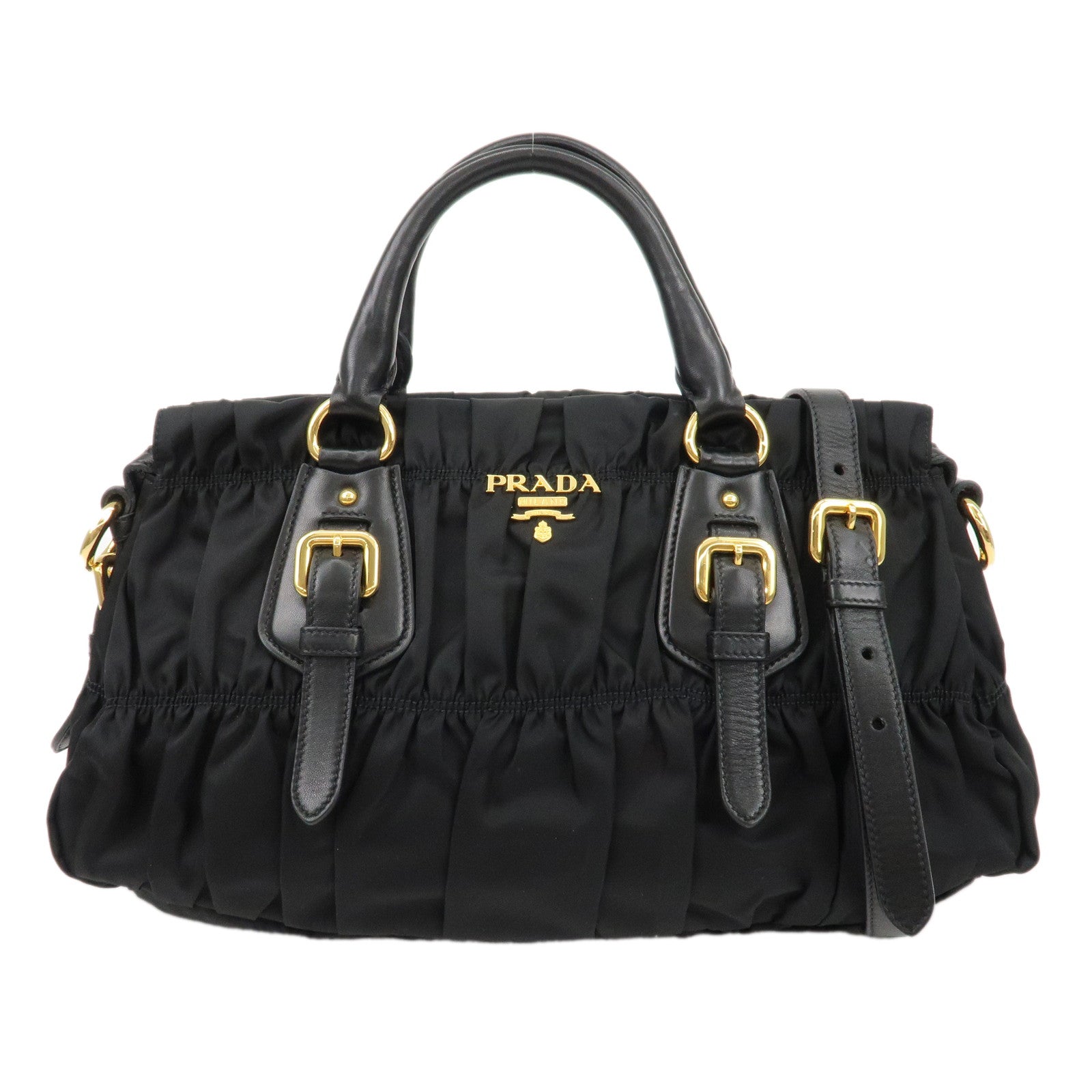 Prada 2Way Bag Hand Bag d Leather Nylon Black Handbag