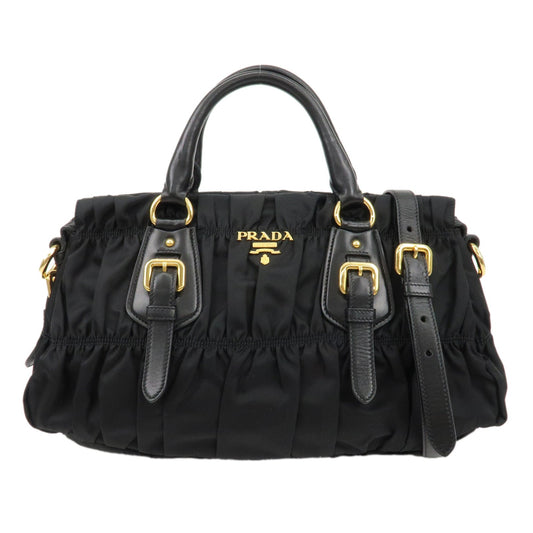 Prada 2Way Bag Hand Bag d Leather Nylon Black Handbag