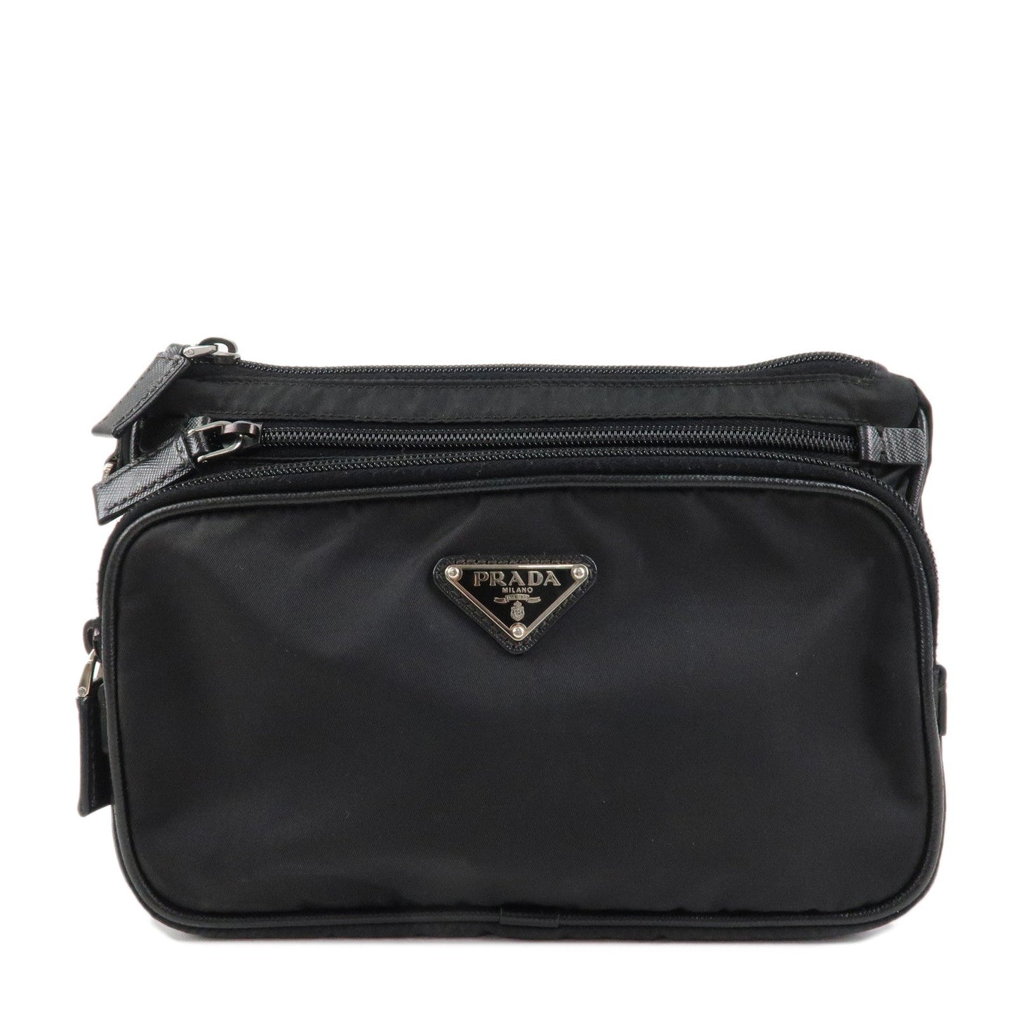 Prada Clutch Bag Travel Pouch d Leather Nylon Black