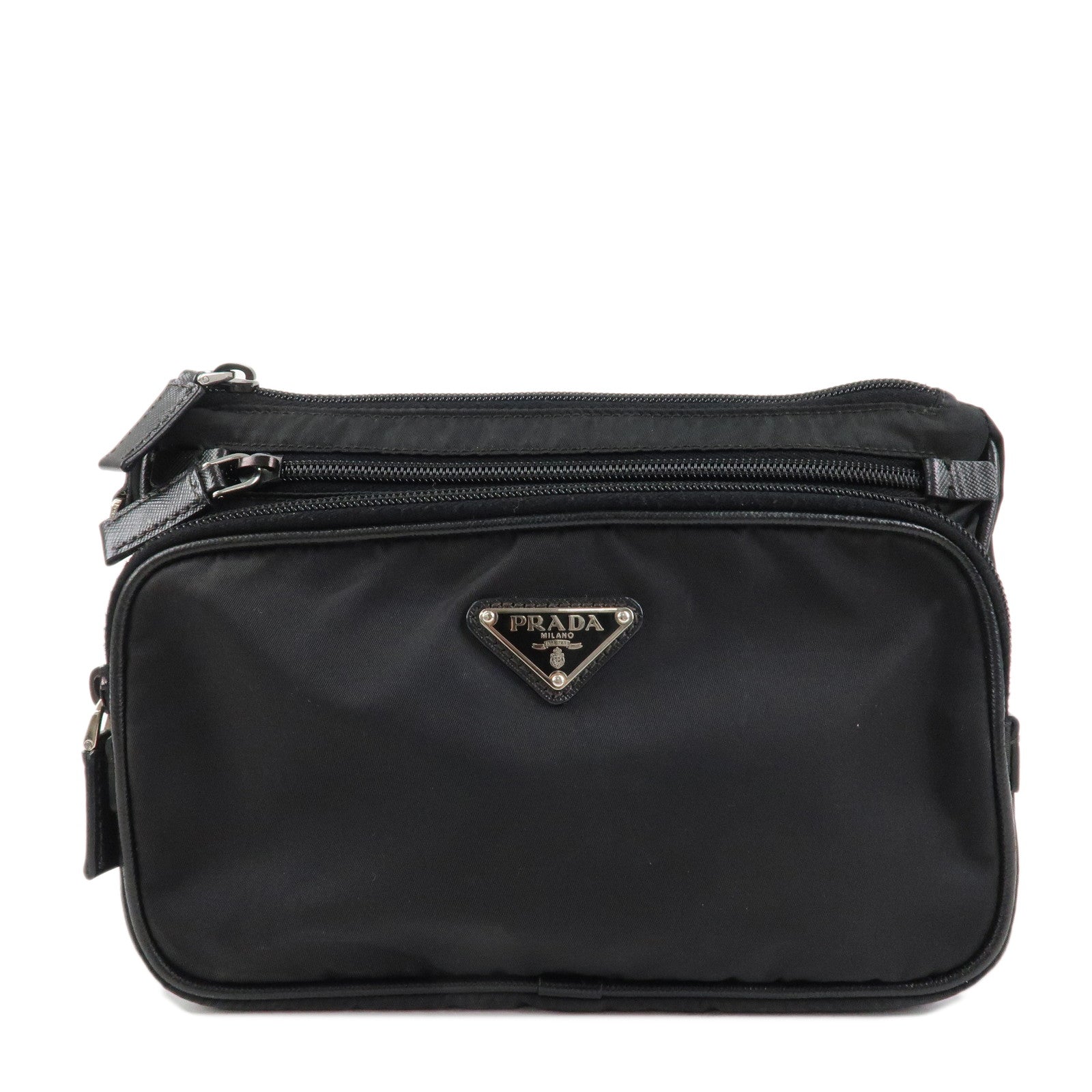 Prada Clutch Bag Travel Pouch d Leather Nylon Black