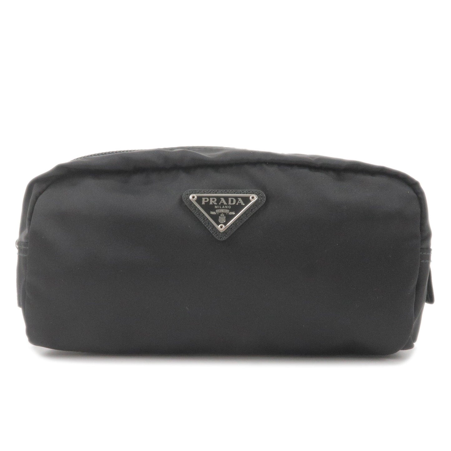 Prada Prada Logo Nylon Leather Pouch Clutch Bag Nero