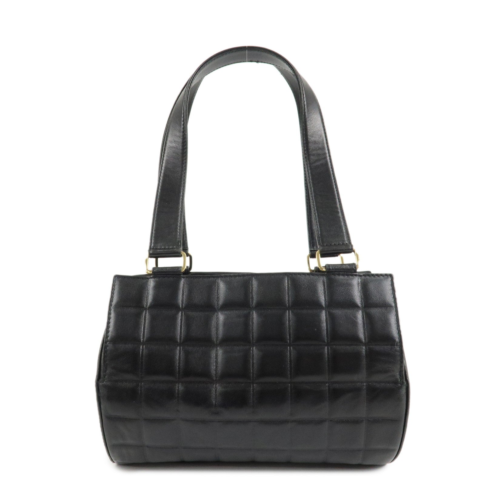 CHANEL Chocolate Bar Lamb Skin Mini Boston Bag Hand Bag Black