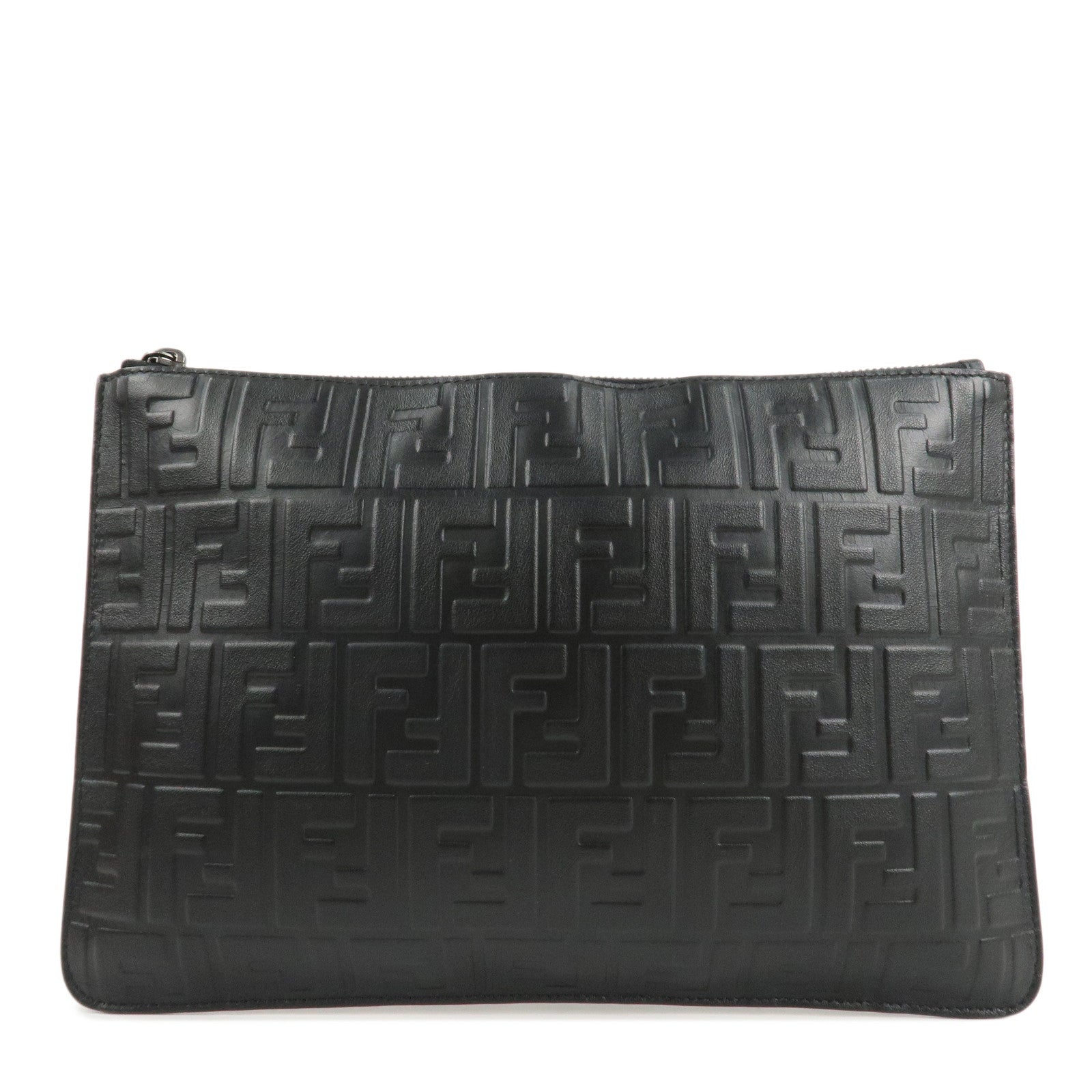 Fendi Clutch Bag Zucca Hand Bag d Leather Black