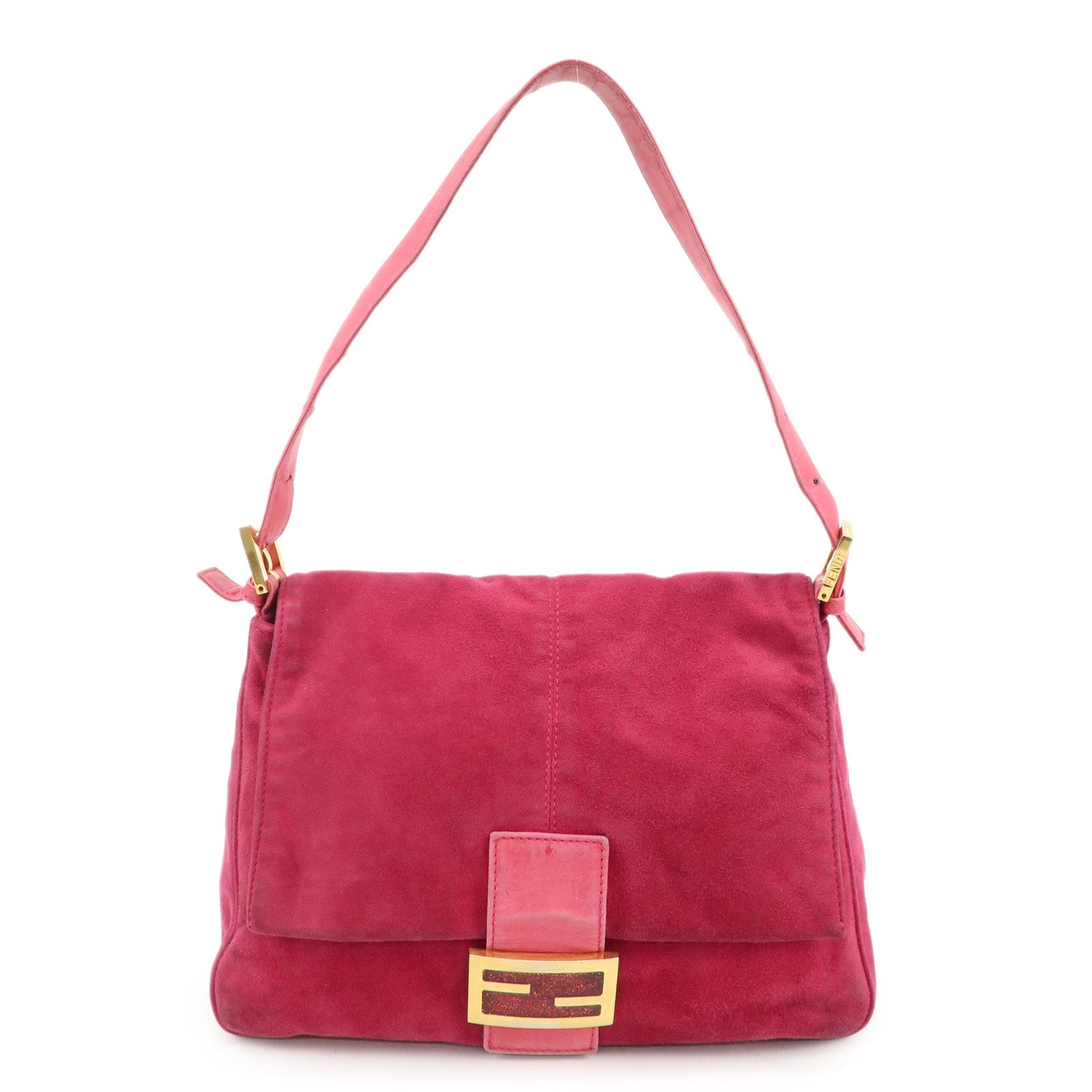 Fendi Shoulder Bag Mamma Baguette d Leather Suede Pink