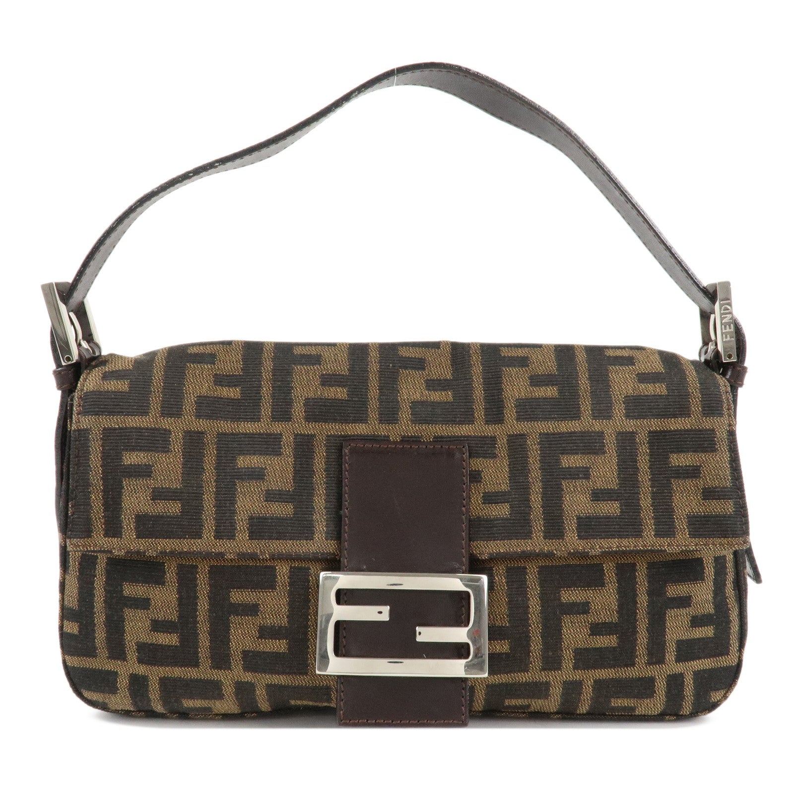 Fendi Shoulder Bag Mamma Baguette Zucca d 6 Leather Canvas Black