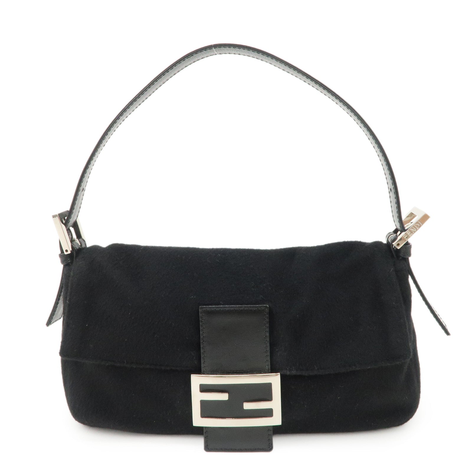 Fendi Shoulder Bag Mamma Baguette Cashmere d Leather Black