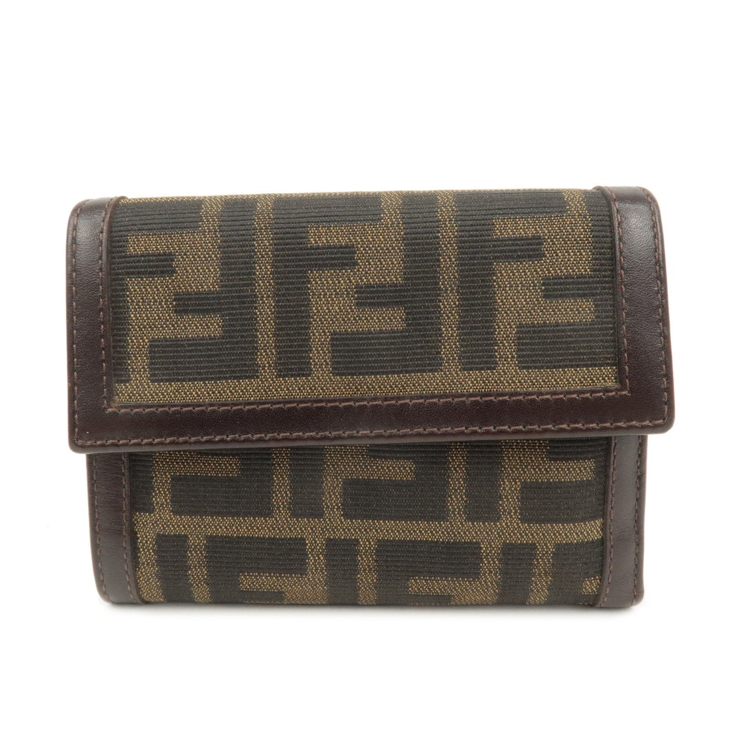 Fendi Zucca Hook Tri-fold Wallet d Leather Canvas Brown Handbag