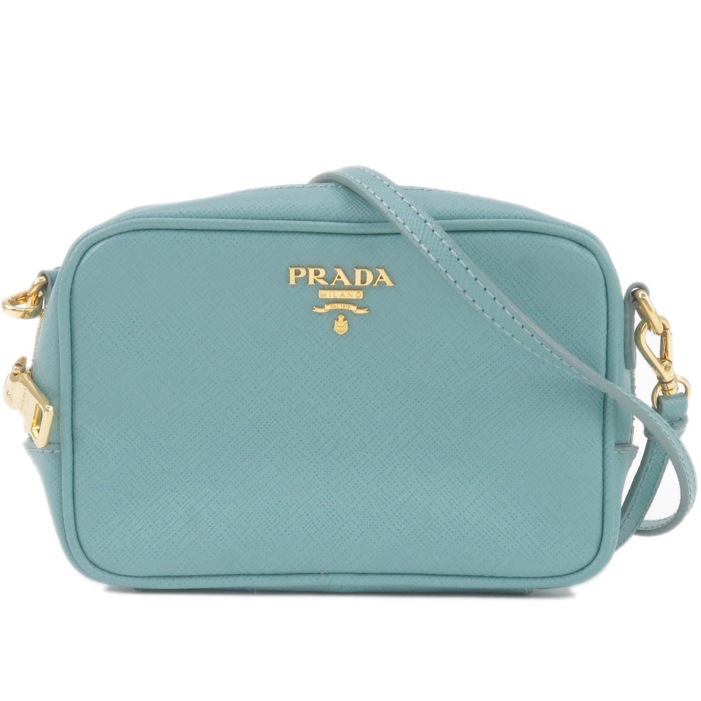Prada Daino Shoulder Bag Purse Light Leather Vitello Blue