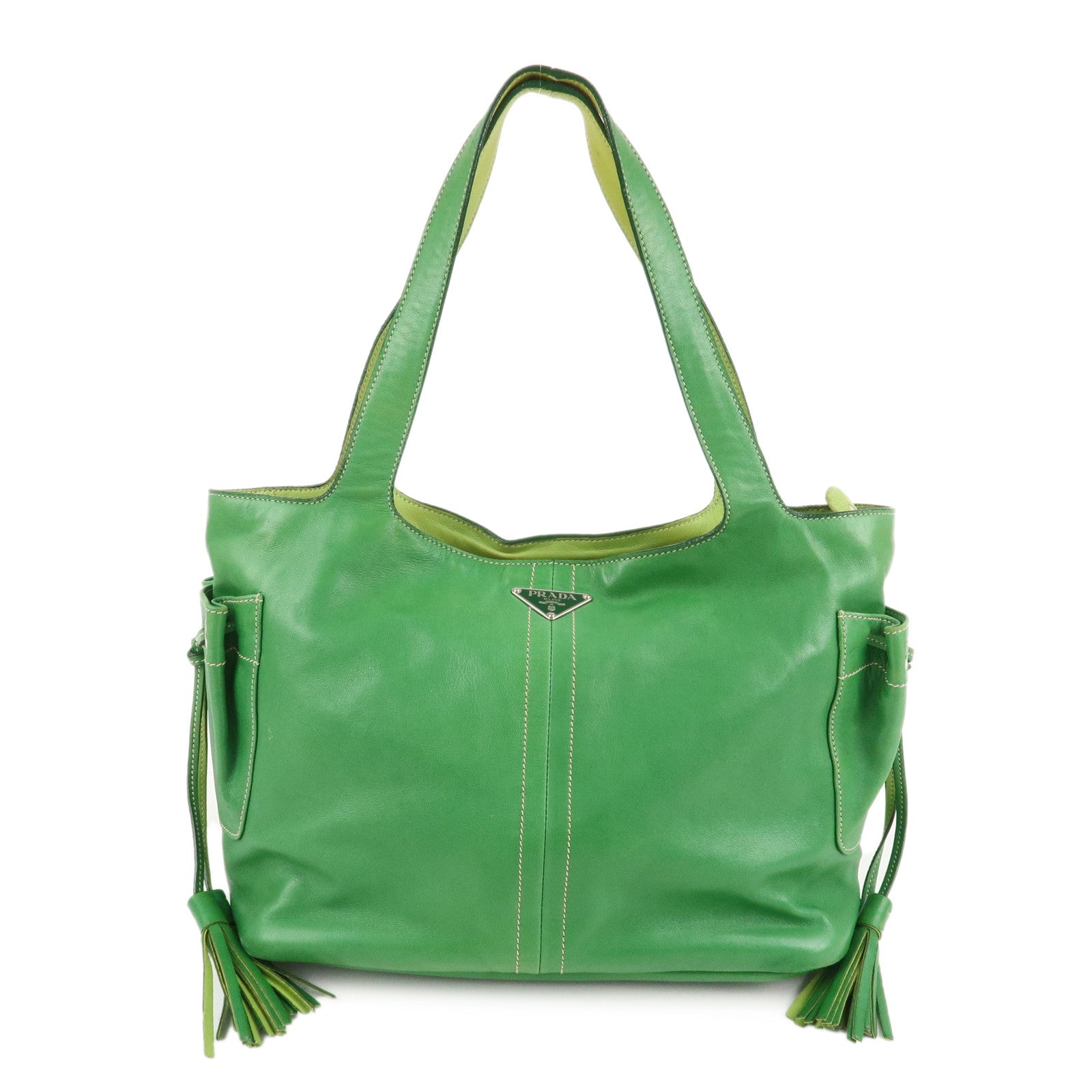 Prada Shoulder Bag Tassel Hand Bag d Leather Green Logo