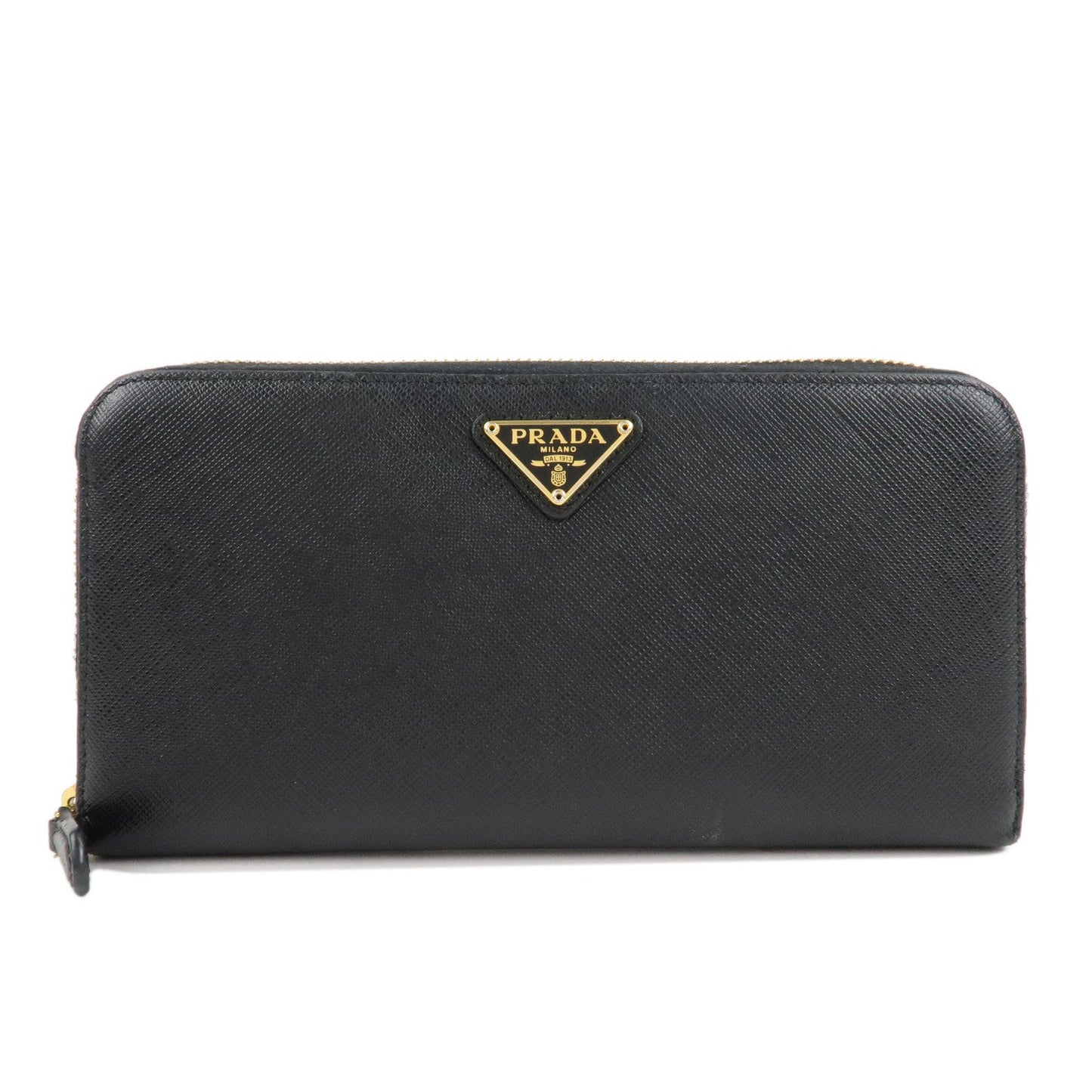 Prada Round Zipper Long Wallet d Leather Saffiano Black Handbag