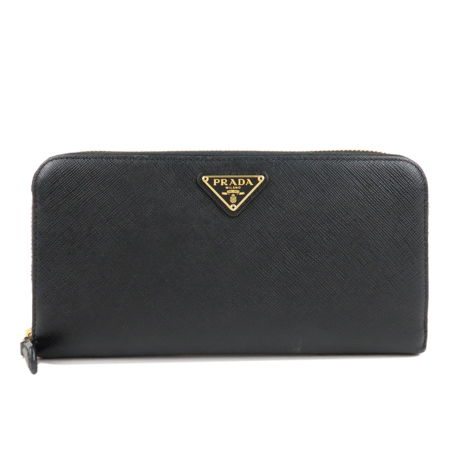 Prada Round Zipper Long Wallet d Leather Saffiano Black Handbag