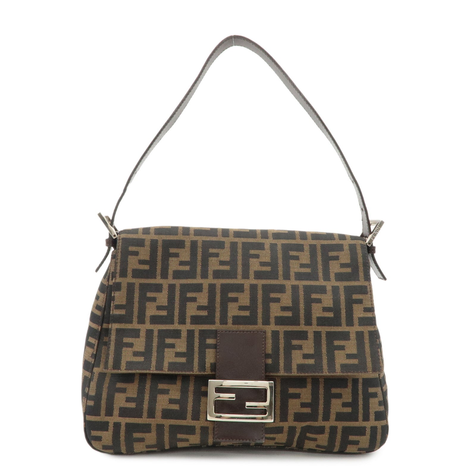 Fendi Shoulder Bag Mamma Baguette HDW d Leather Canvas Silver