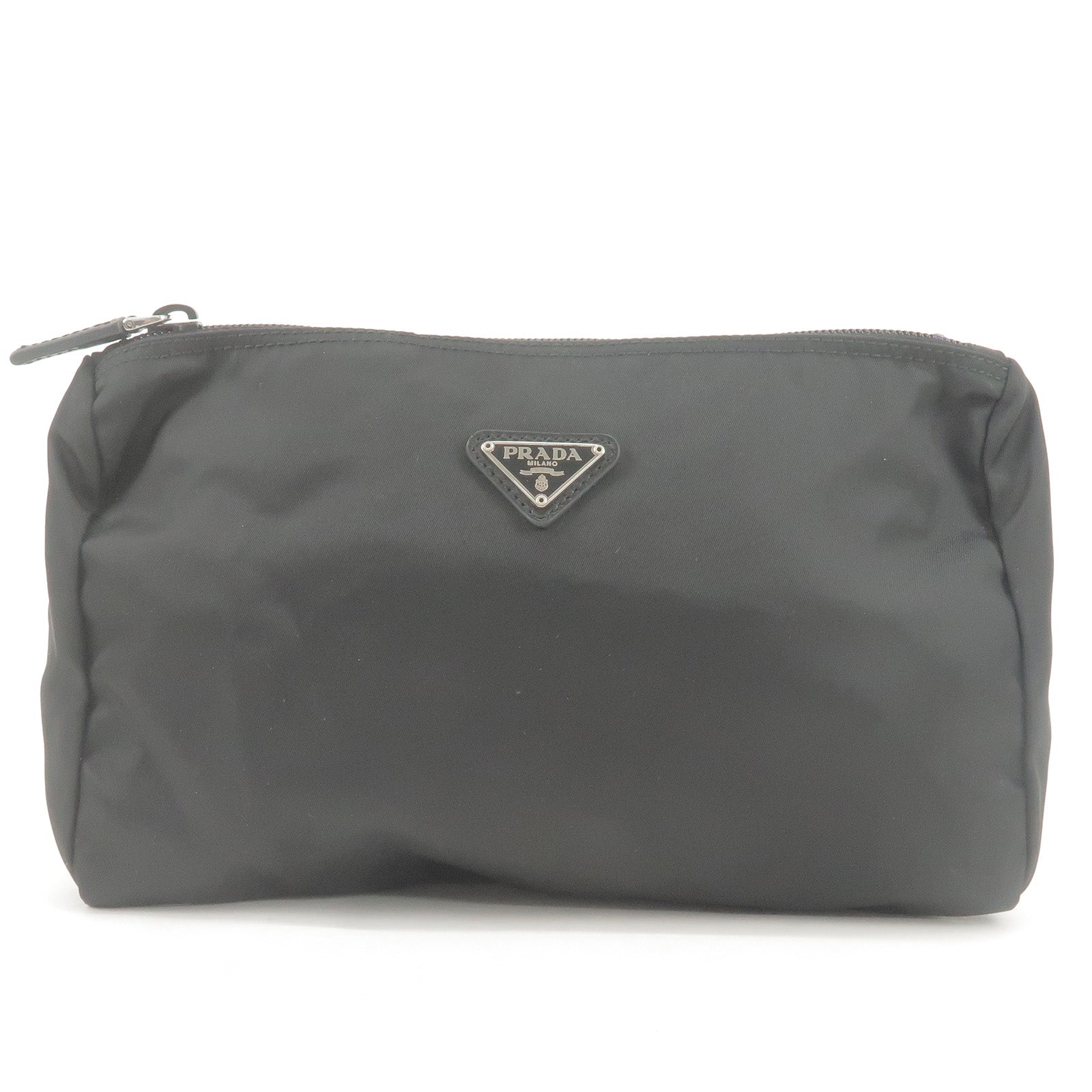 Prada Prada Nylon Leather Cosmetic Pouch Clutch Bag Black