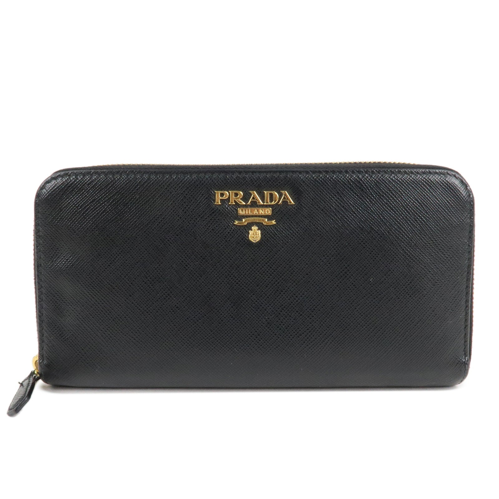 Prada Round Zipper Long Wallet d 2 Leather Saffiano Black Handbag