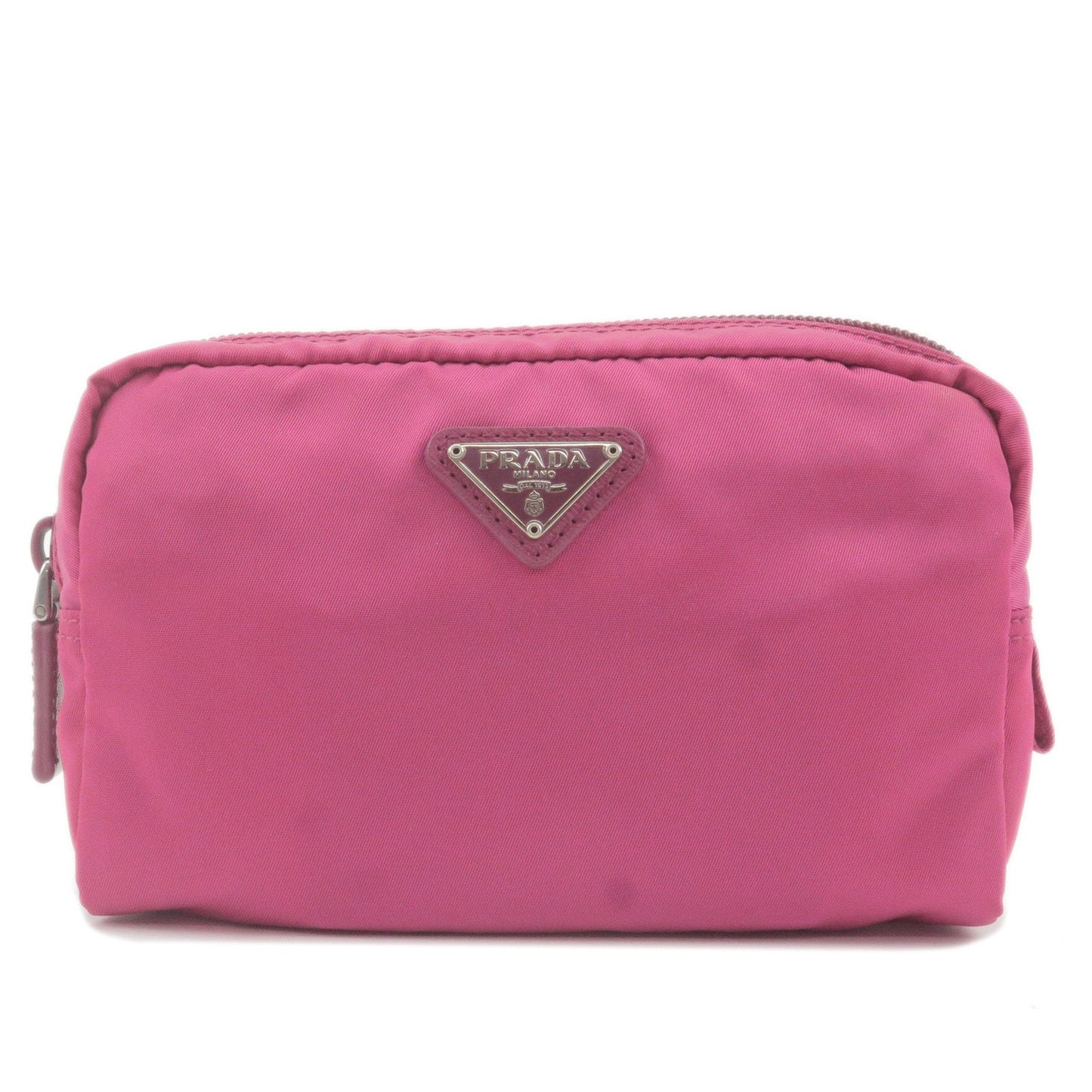 Prada Prada Logo Nylon Leather Pouch Cosmetic Bag Pink Travel Bag