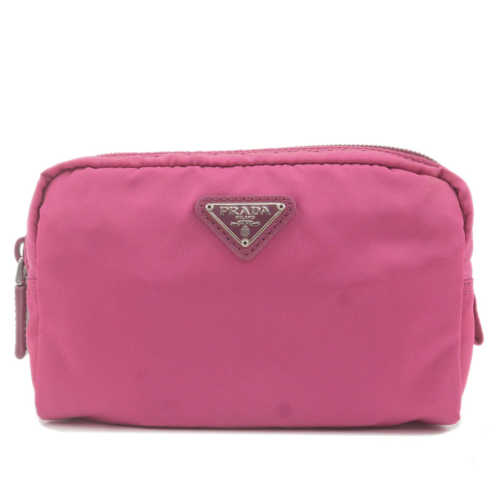 Prada Prada Logo Nylon Leather Pouch Cosmetic Bag Pink Travel Bag