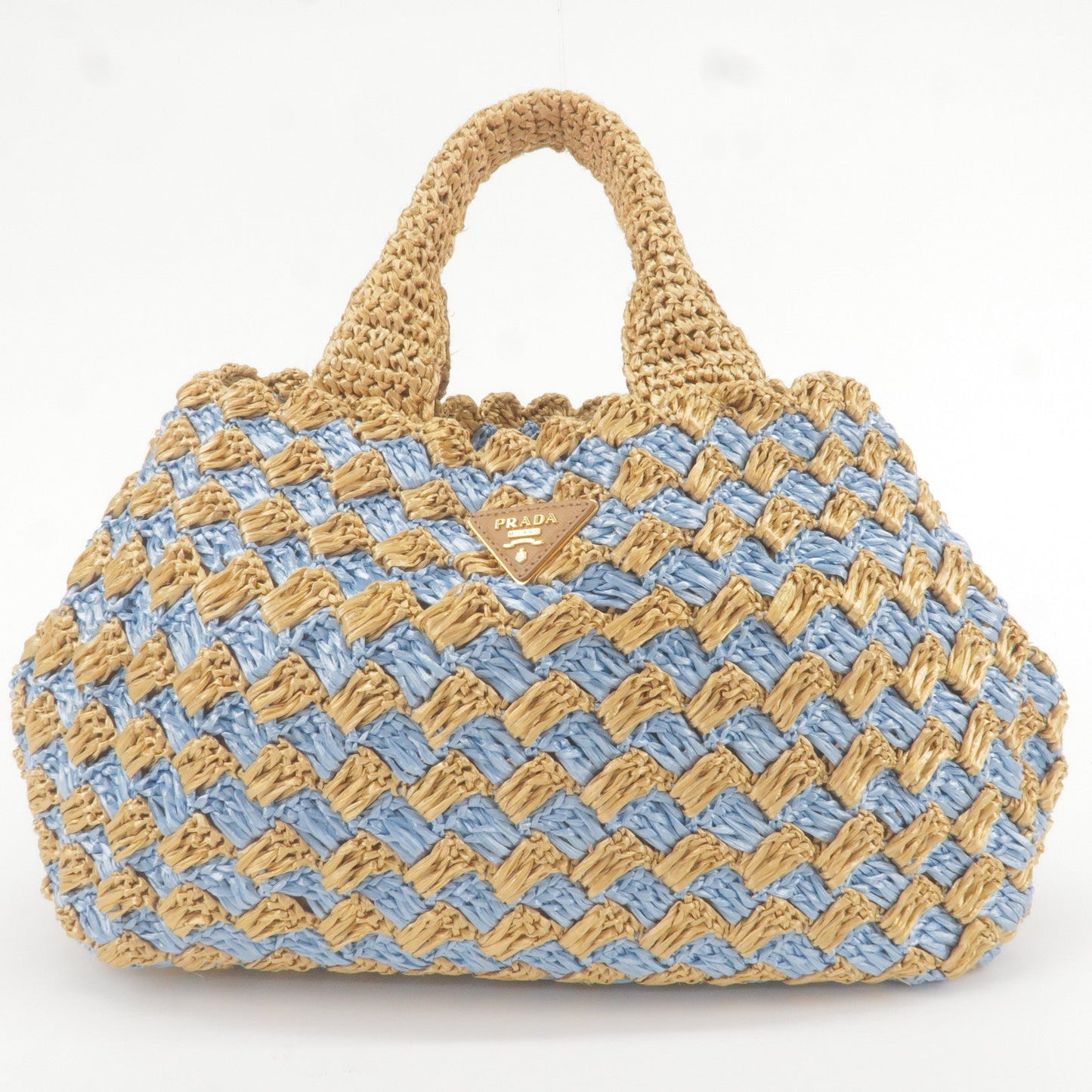 Prada Prada Raffia Crochet Canapa Tote Bag Blue Beige