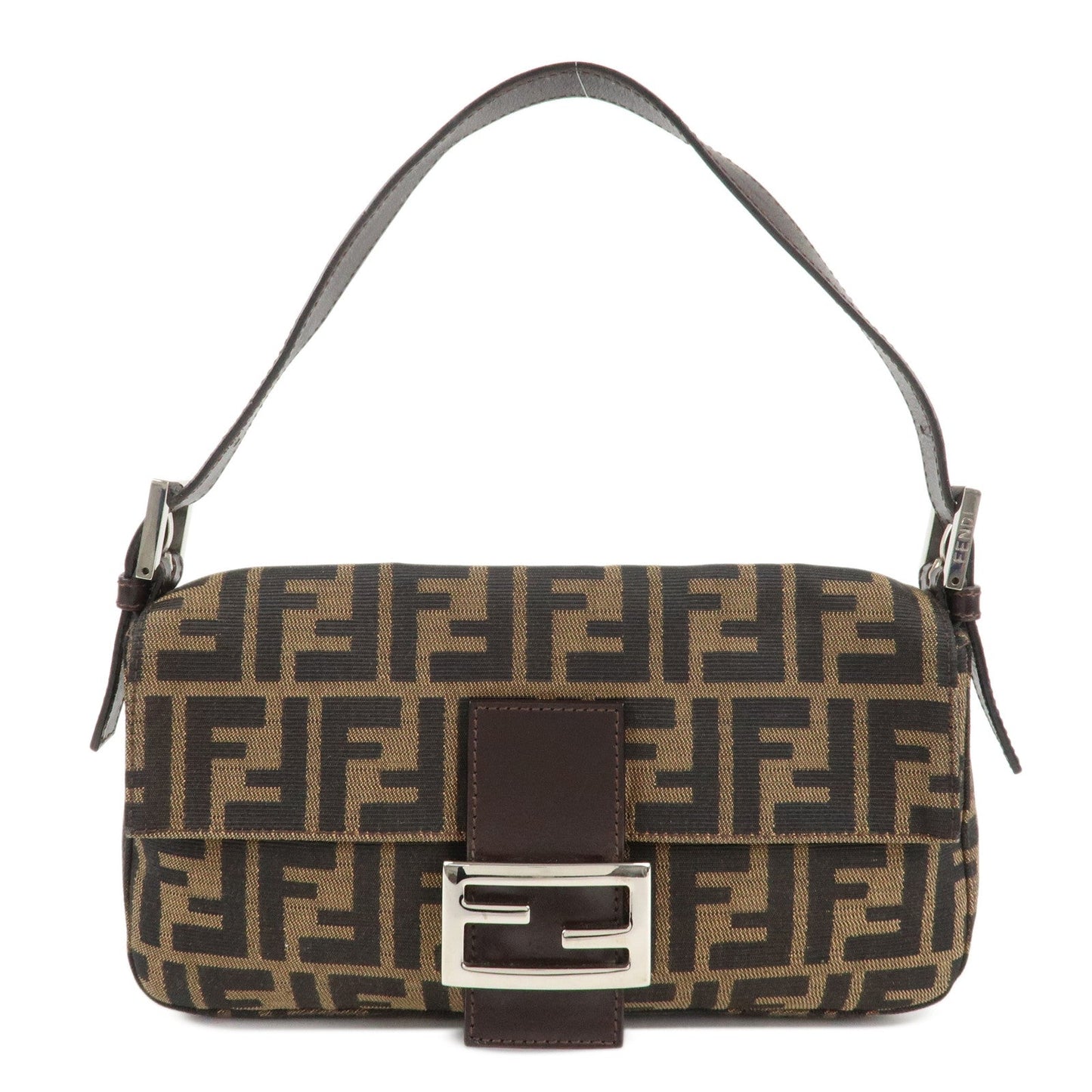 Fendi Shoulder Bag Mamma Baguette Zucca d 4 Leather Canvas Black