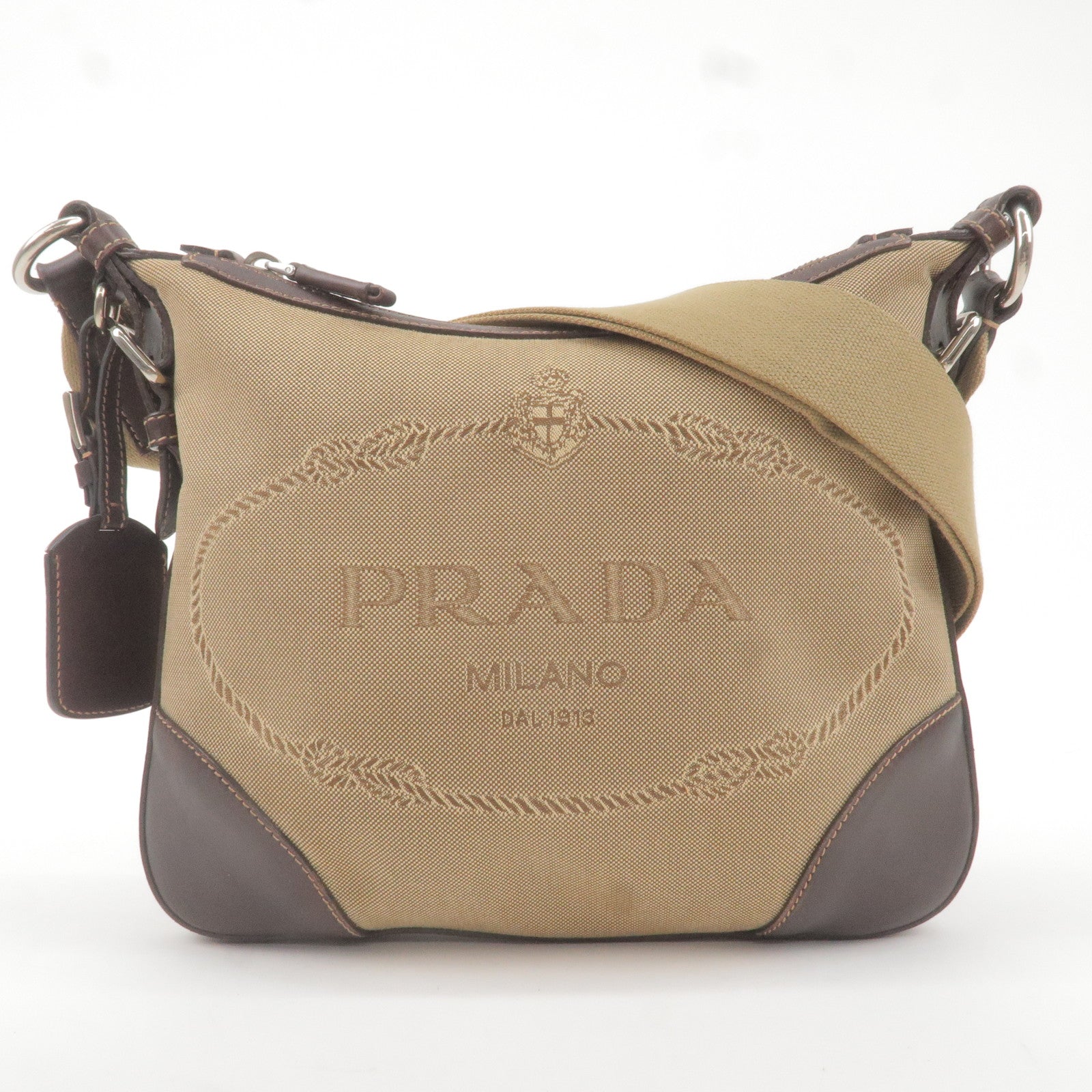 Prada Prada Logo Jacquard Leather Shoulder Bag Beige Brown Bt0534 36093 2