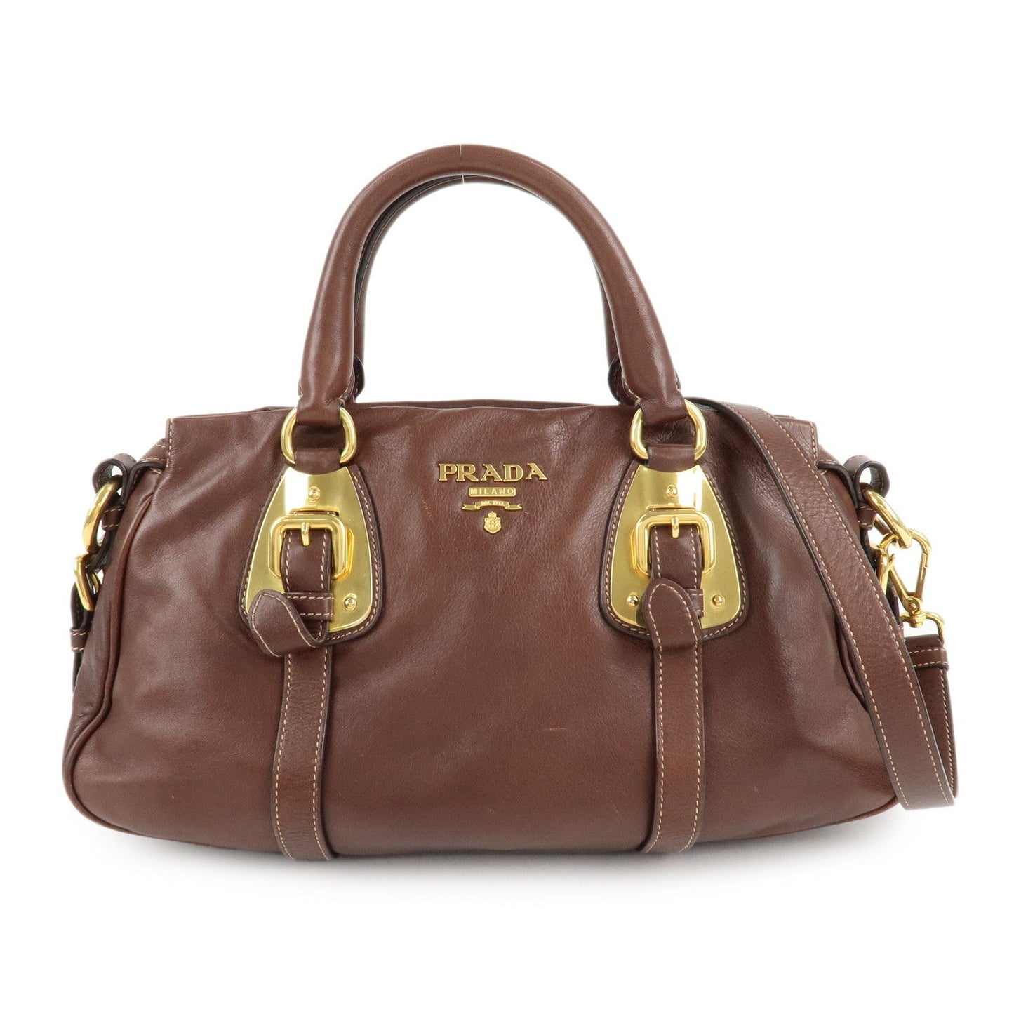 Prada Shoulder Bag 2Way Bag Hand Bag d 3 Leather Brown