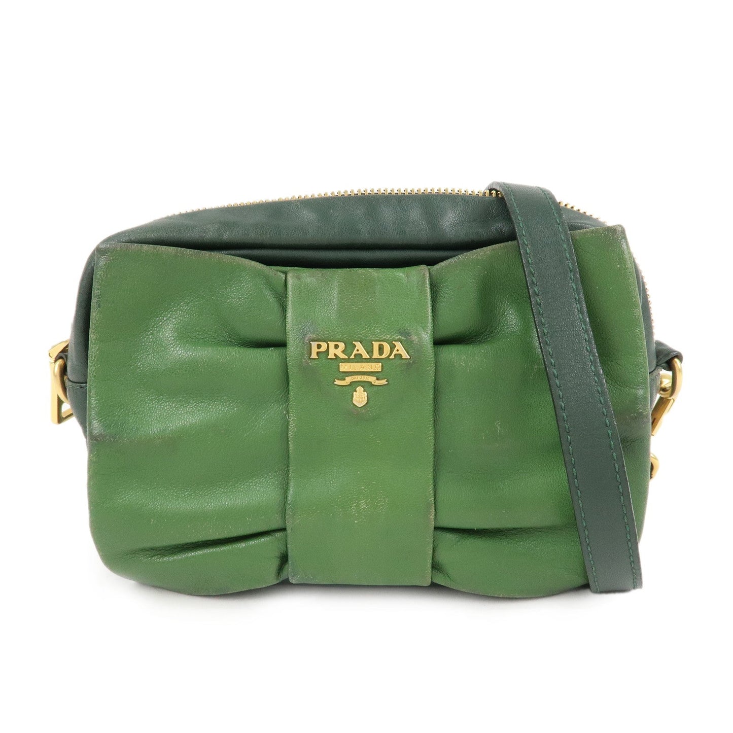 Prada Shoulder Bag Ribbon d Leather Green Logo