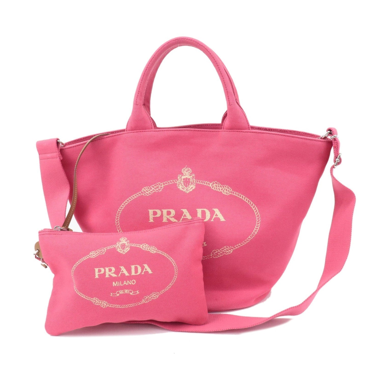 Prada Canapa Fabric 2Way Bag Leather Canvas Pink Travel Bag