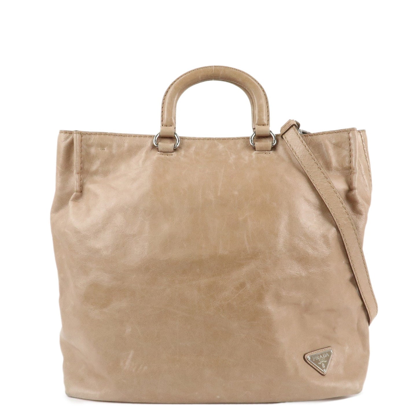 Tote Bag 2Way Bag Shoulder Bag d Leather Beige Logo