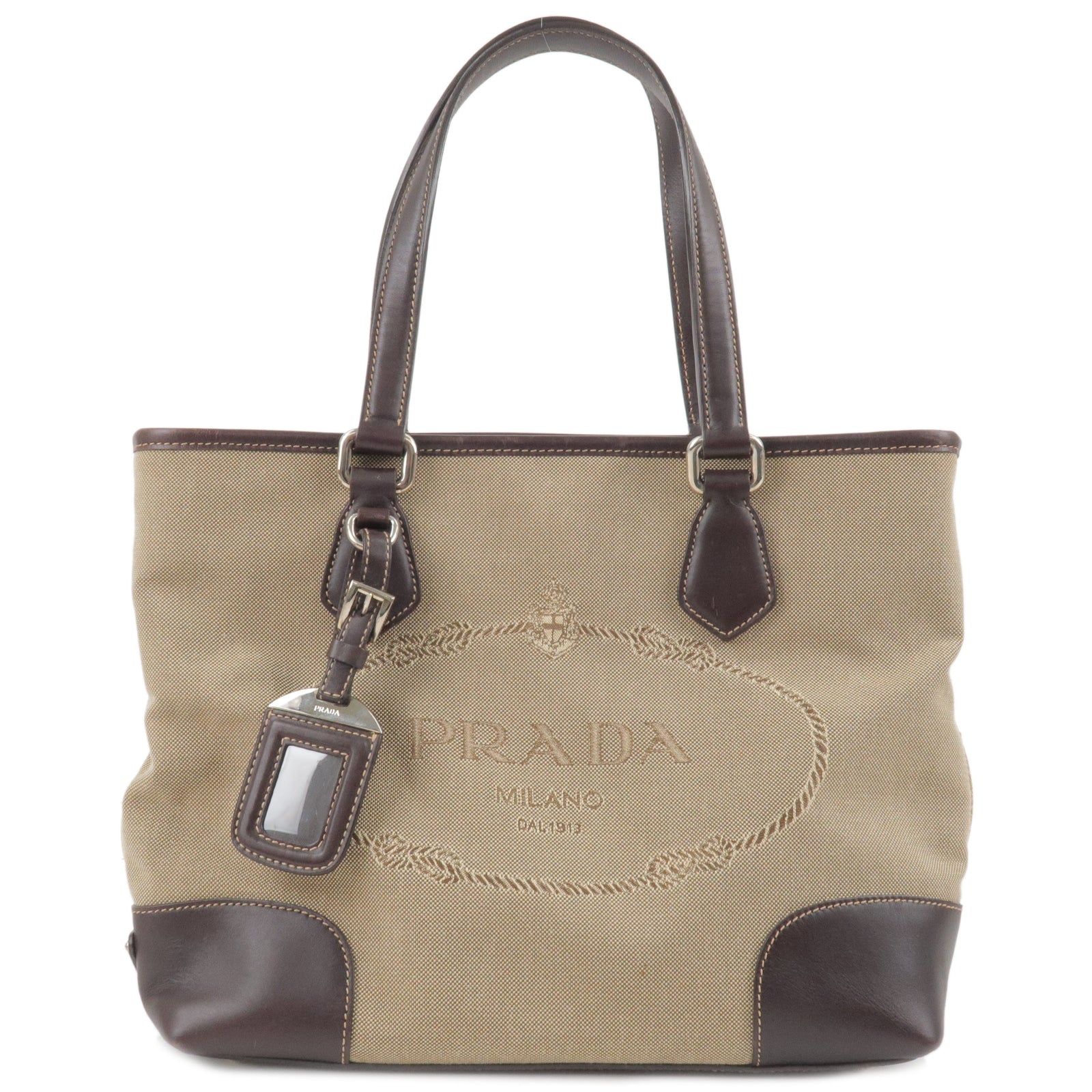 Prada Prada Logo Jacquard Leather 2Way Bag Beige Brown Travel Bag