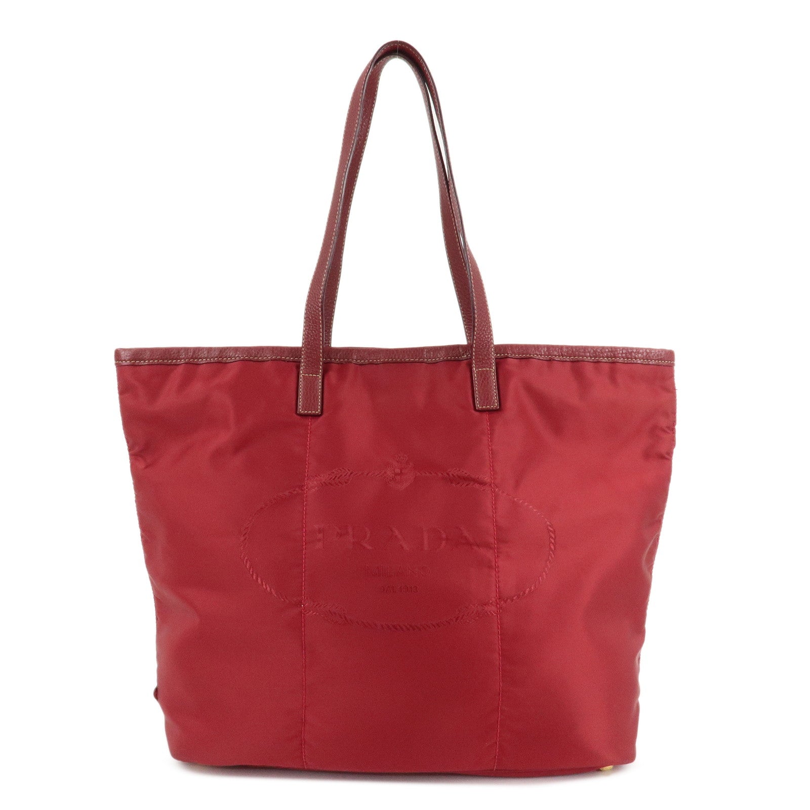 Prada Tote Bag Shoulder Bag Dark d Leather Nylon Red