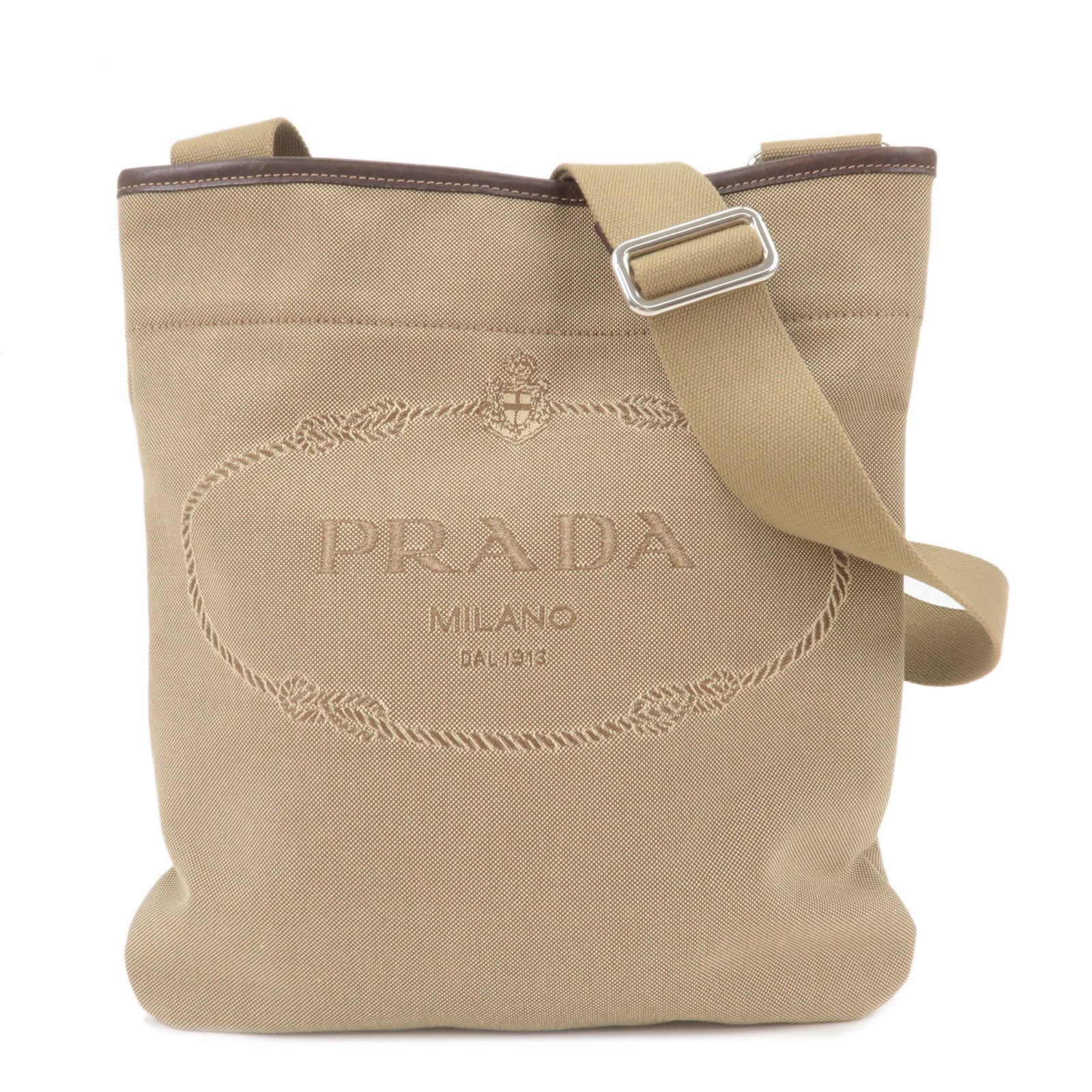 Prada Prada Logo Jacquard Leather Shoulder Bag Beige Brown Va0655 36755 7